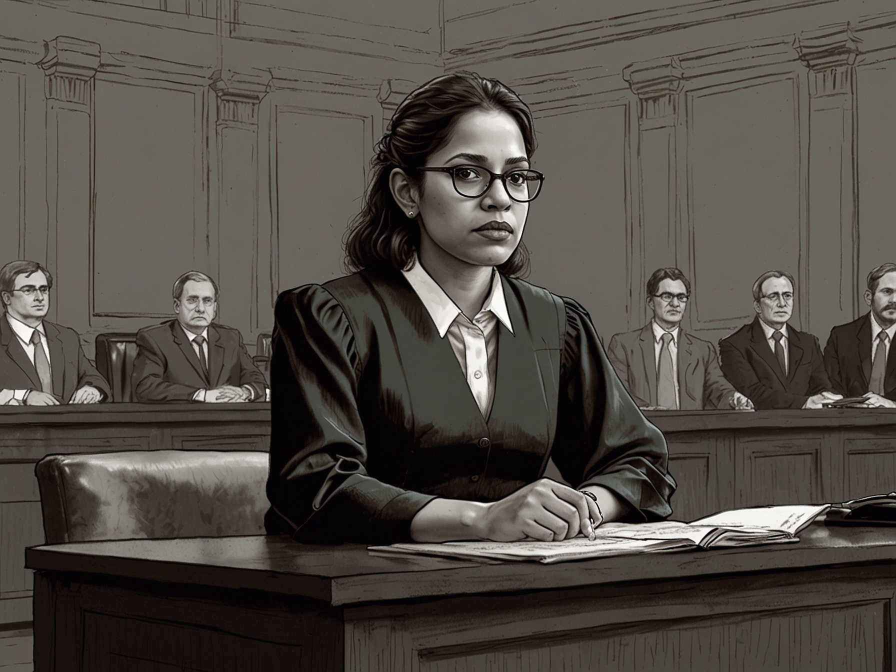 A tense courtroom scene where Judge Tanya Chutkan listens intently to the arguments from both sides, highlighting the pivotal nature of her forthcoming decision.