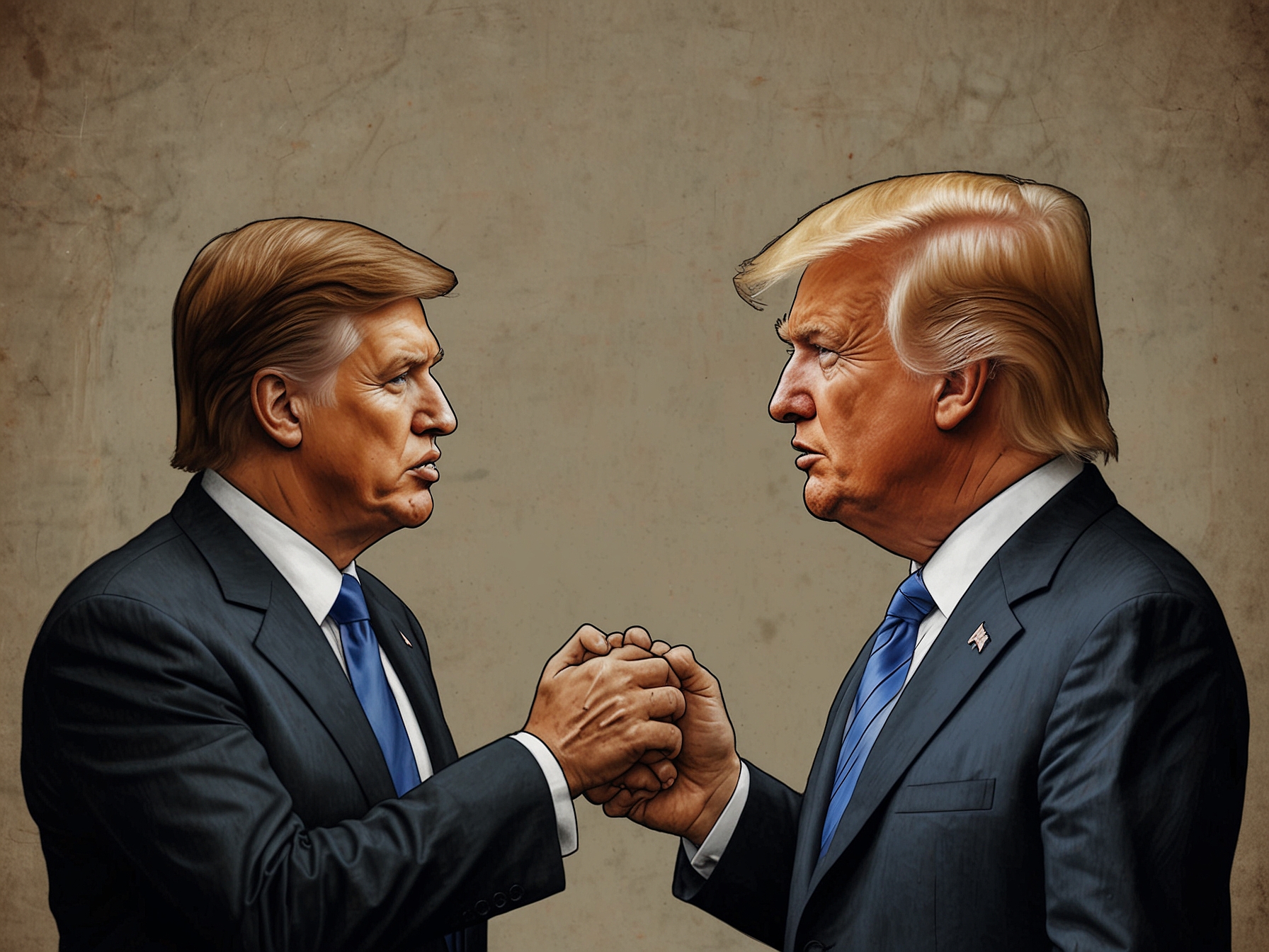 A symbolic representation of a divided Republican Party: one side showing traditional values, while the other is consumed by Trump's personality cult and populism.
