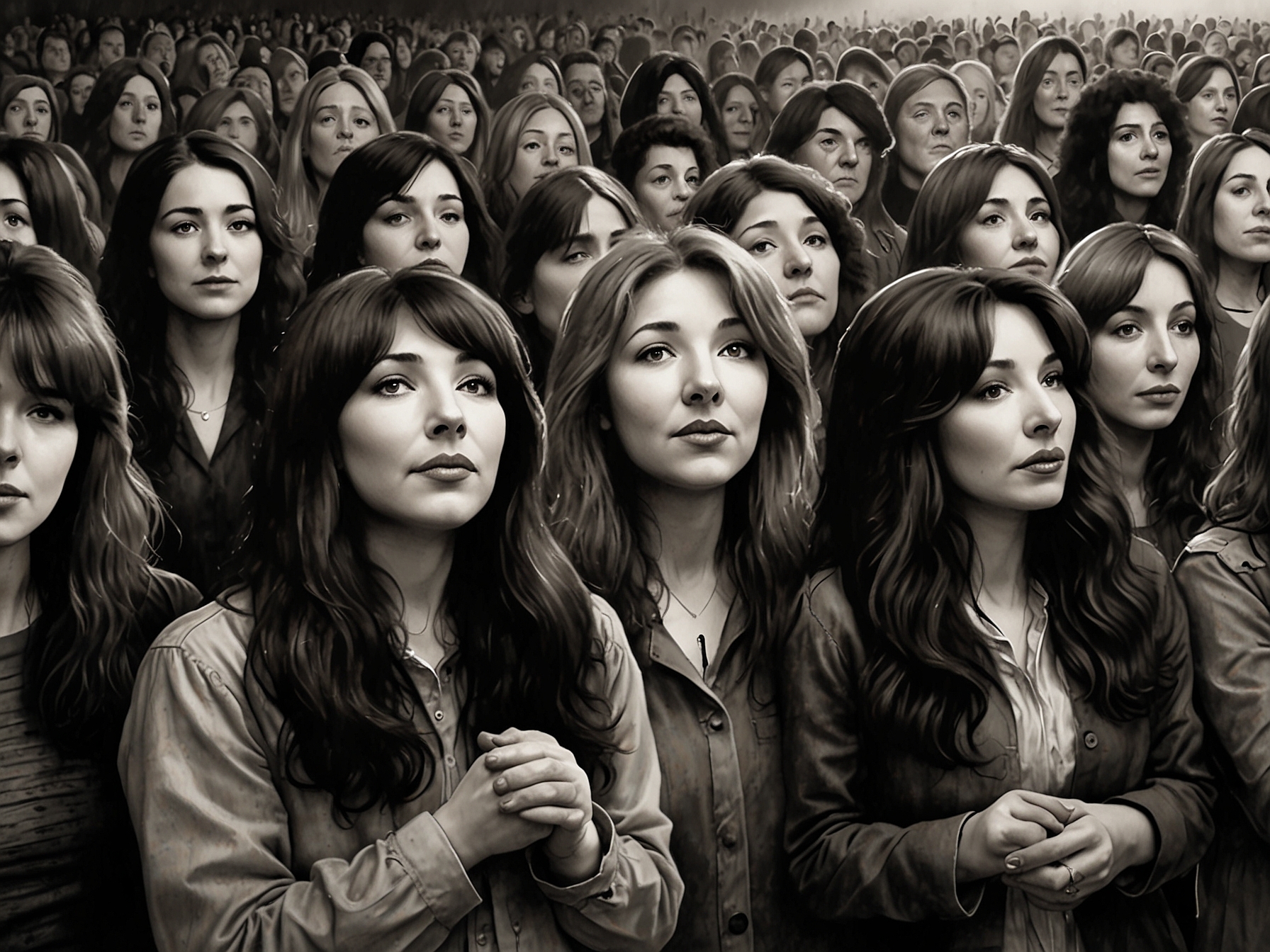 A crowd of dedicated fans at a live performance, emphasizing their emotional connection and longing for Kate Bush's return to the stage after years of absence.