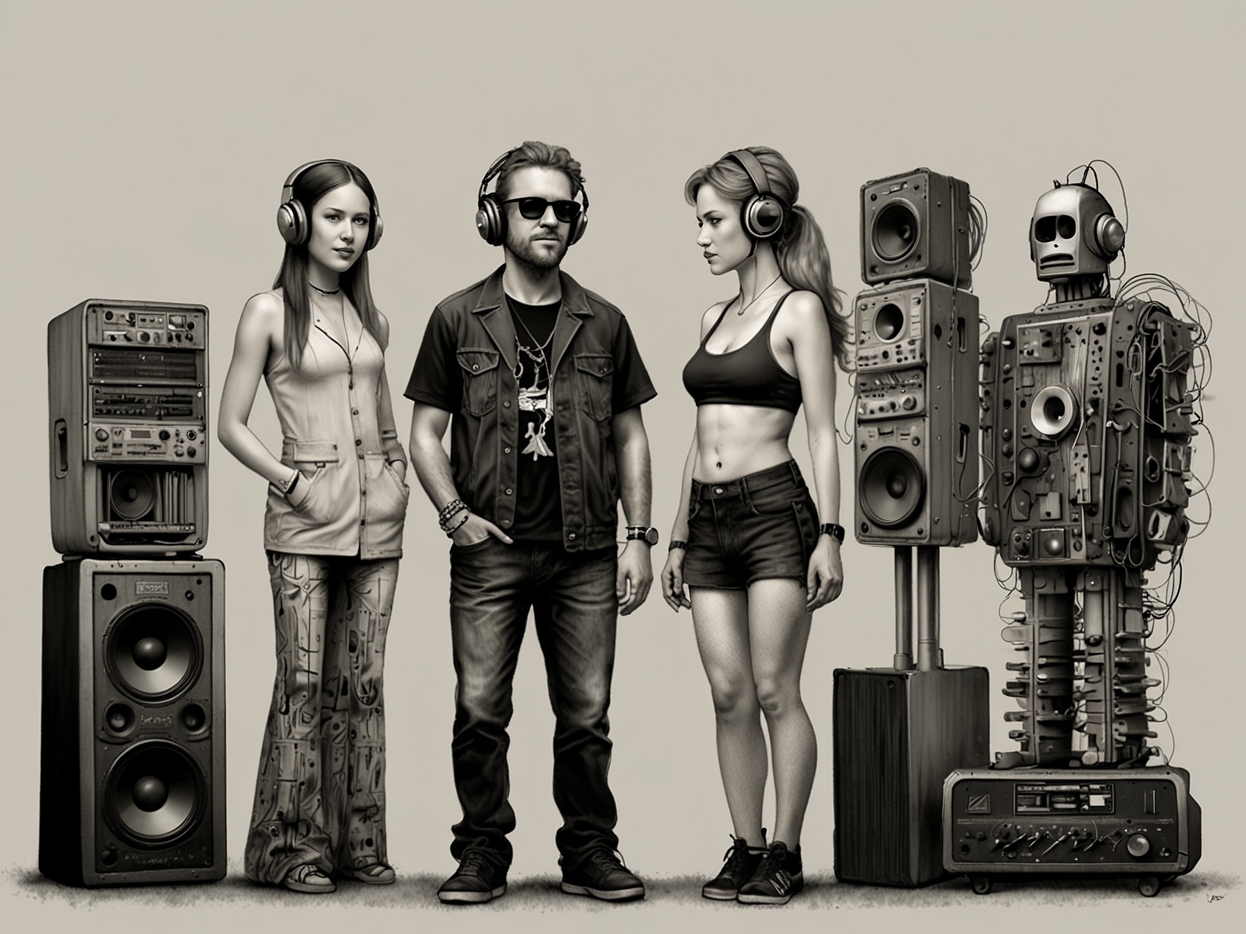 A visual representation of cultural changes in music over the years, depicting the evolution of technology and trends that shape artist-fan interactions today.