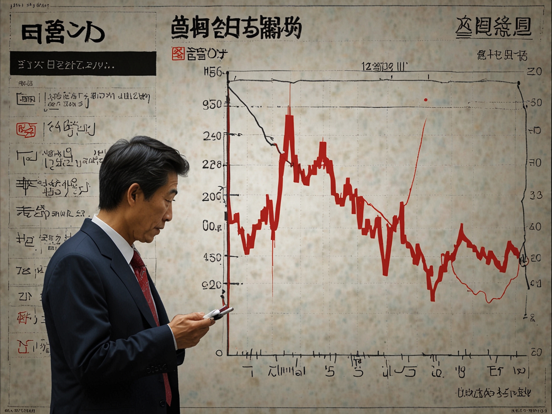A graph illustrating the 2.9% decline in Japan's core machinery orders for April, showing monthly fluctuations over the last few months, with analysts predicting a recovery in the near term.