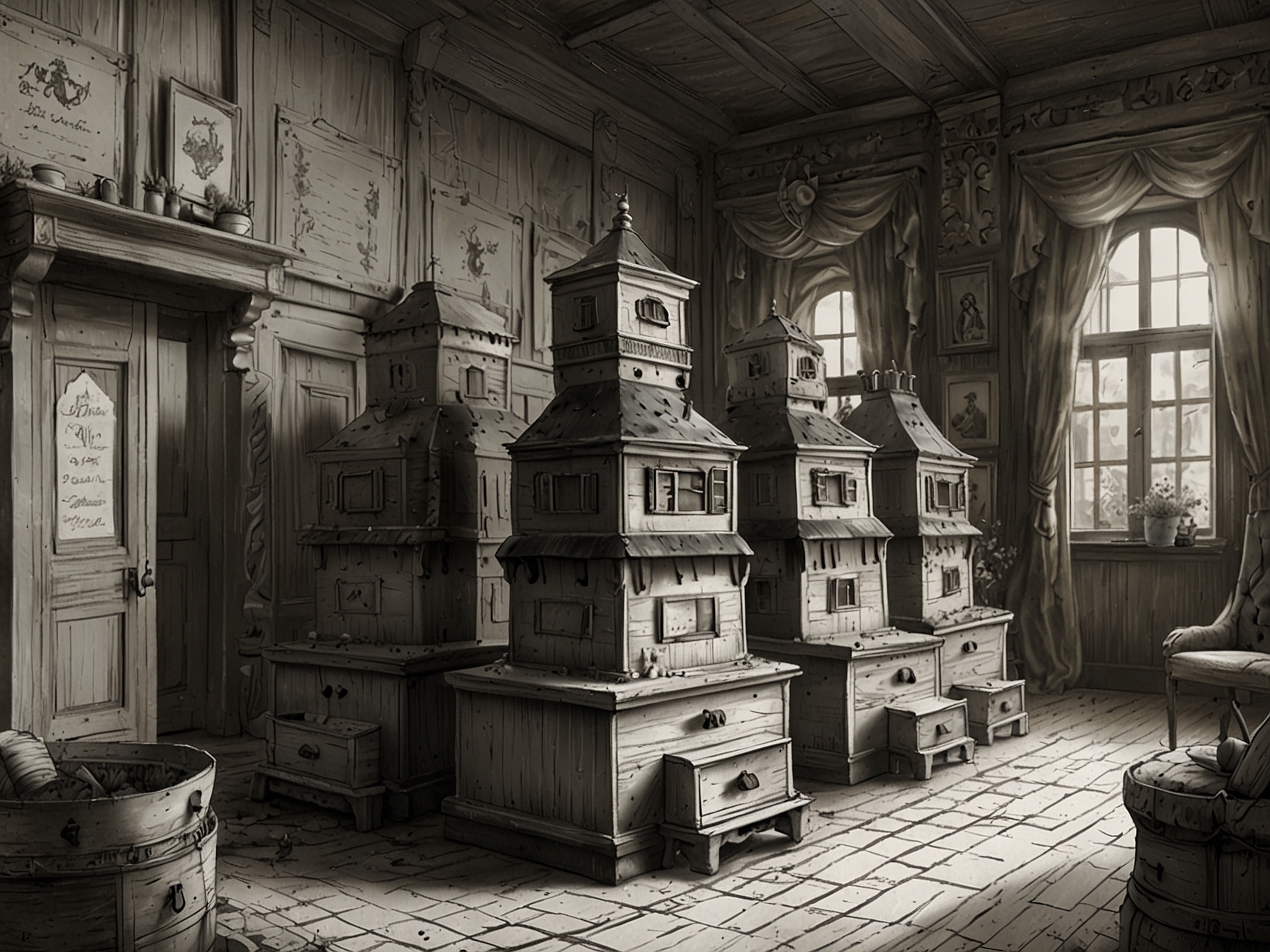 A detailed set design showing the Bridgerton family home with symbolic beehives, reinforcing themes of family heritage and continuity noted by observant viewers.