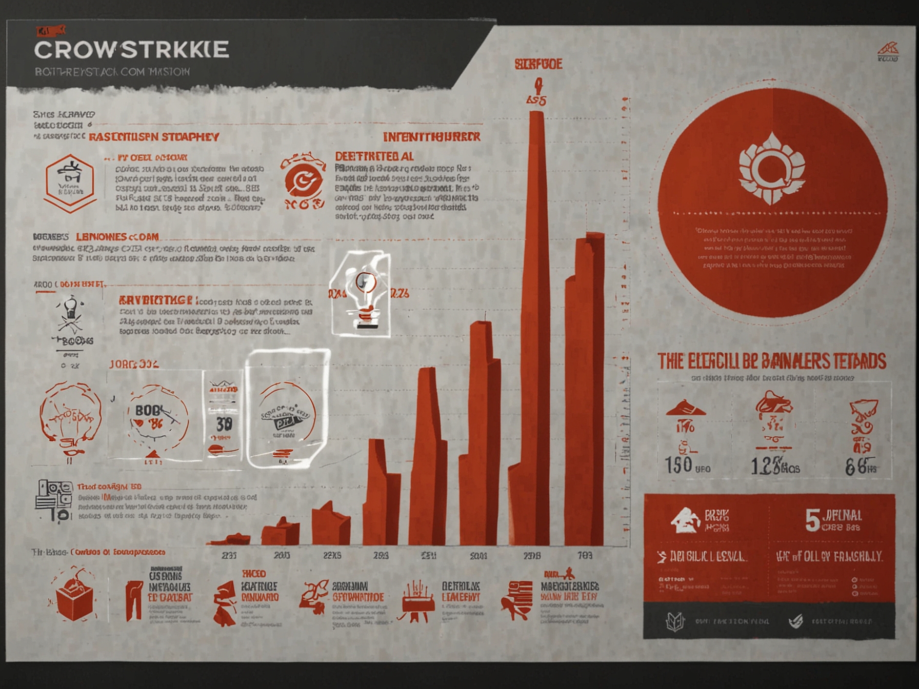 An infographic detailing CrowdStrike’s growth, showcasing key metrics such as revenue trends, expanding customer base, and high renewal rates, underlining the company's market leadership and financial stability.