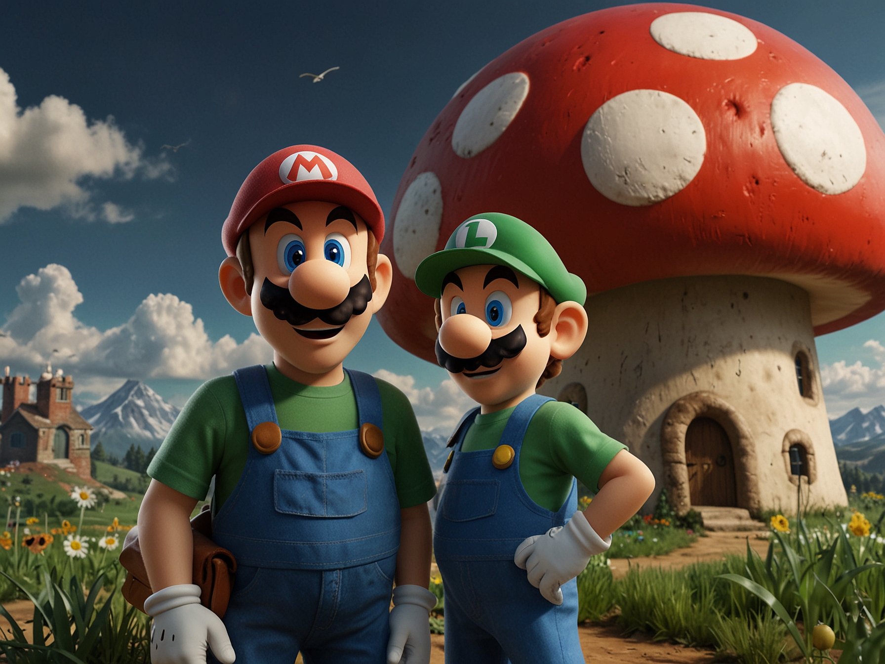 A teaser poster showcasing Mario and Luigi standing in front of the Mushroom Kingdom, hinting at their upcoming cinematic adventure, with a release date of April 24, 2026, displayed prominently.