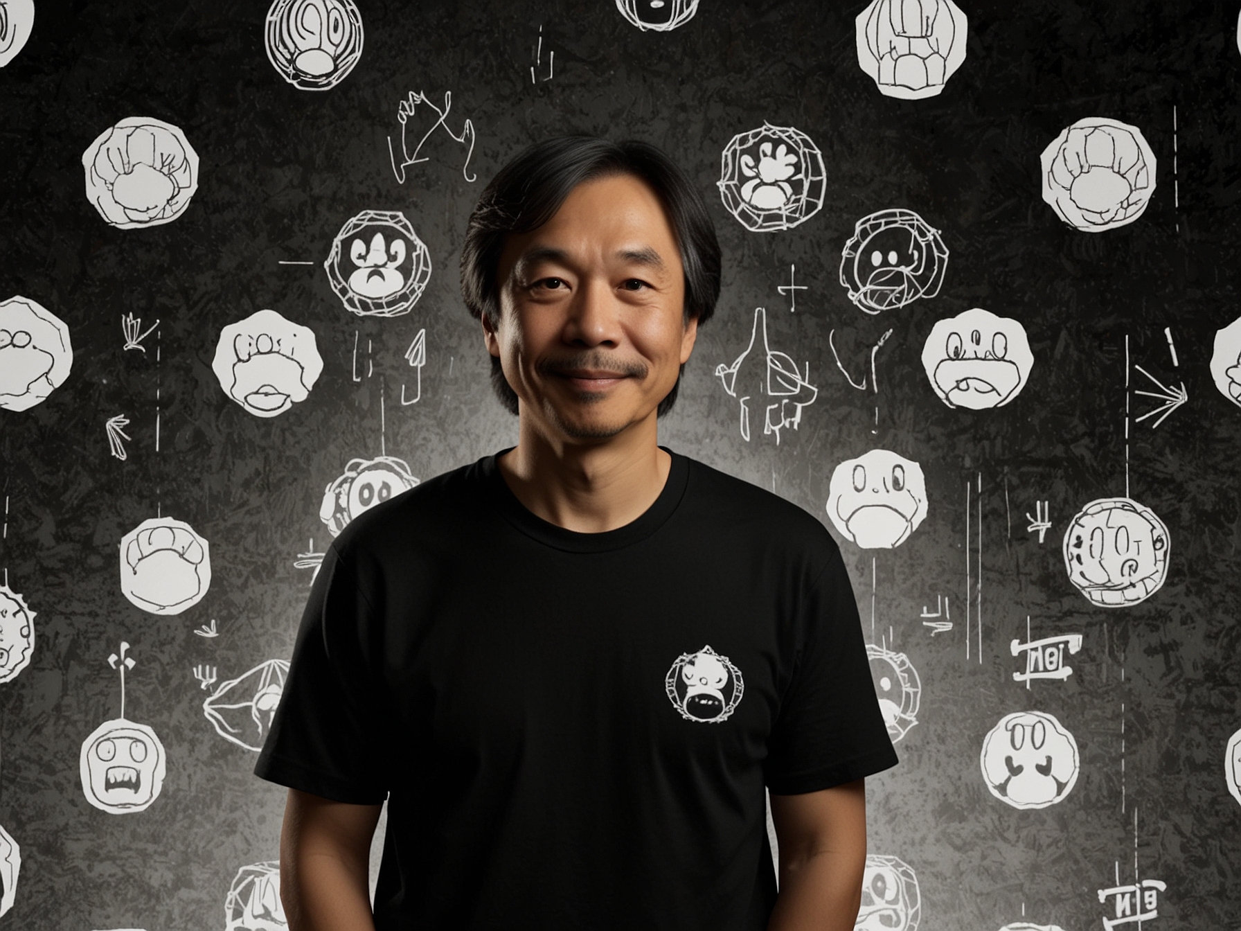 Shigeru Miyamoto and Illumination's logo side by side, symbolizing their collaboration. The background features iconic elements from the Mario games, emphasizing the movie's roots in the beloved franchise.