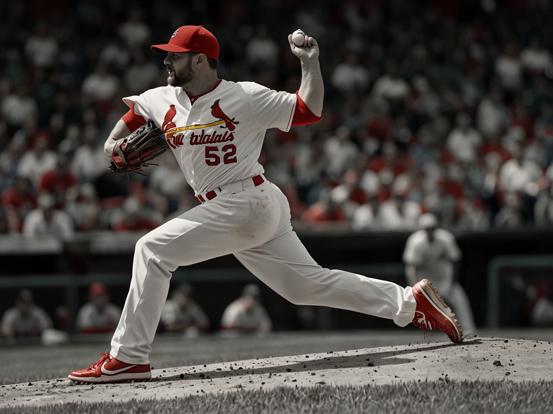 St. Louis Cardinals' pitcher successfully delivers a crucial pitch in the bottom of the 12th inning, helping to secure the team's dramatic win against the Miami Marlins.