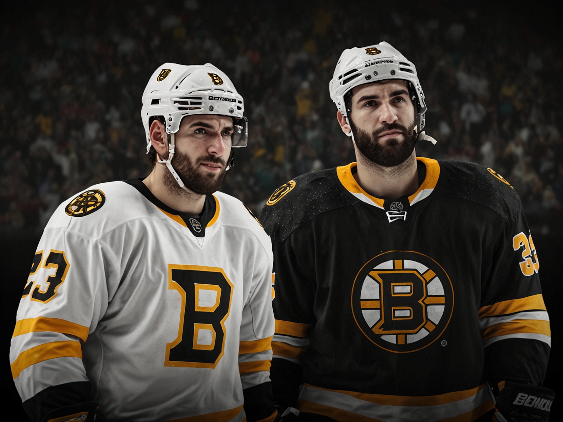 A graphic showing important Boston Bruins players like Patrice Bergeron and David Krejci with contract negotiation icons to represent offseason priorities.