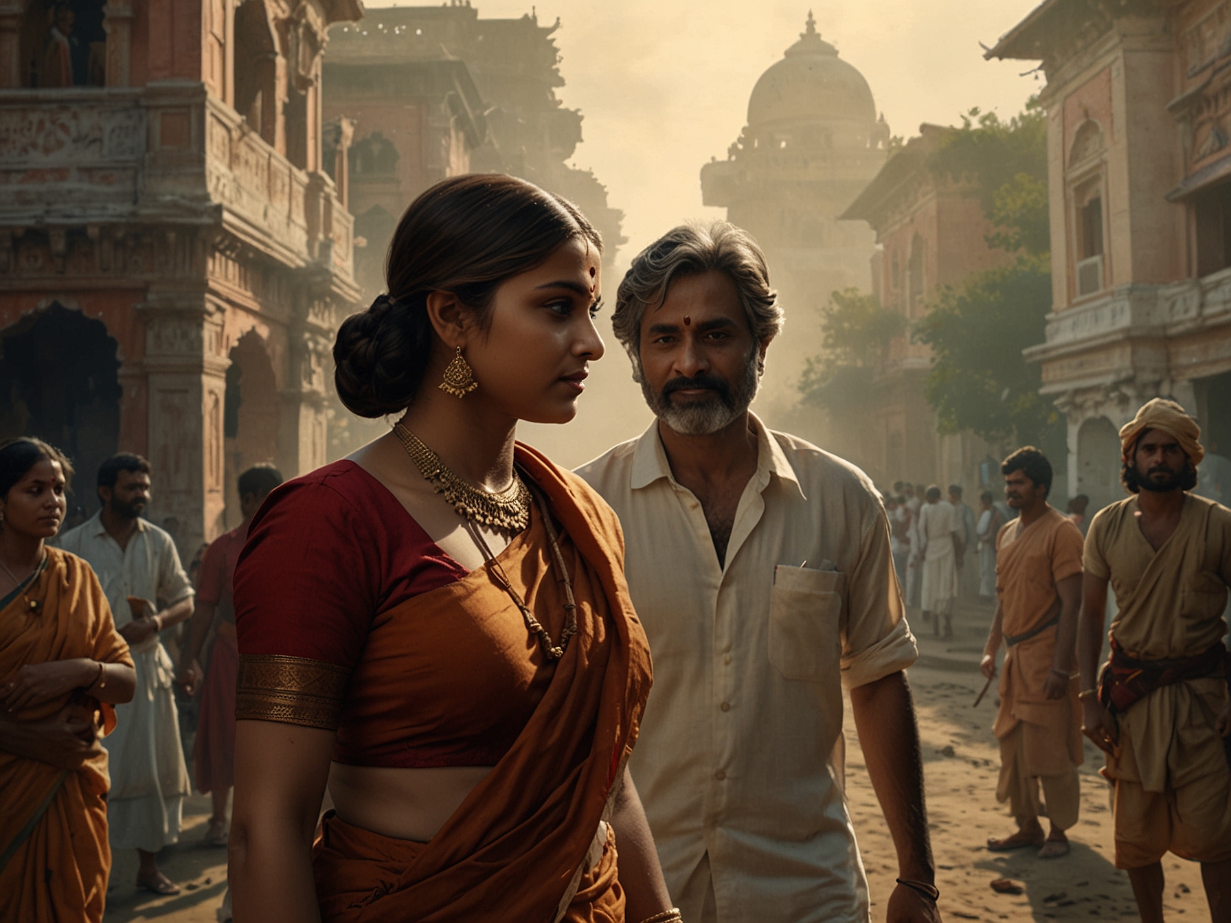 A still from 'Heeramandi,' depicting the rich visual splendor and intricate period setting of pre-independent India, emphasizing the show's blend of historical authenticity and artistic grandeur.