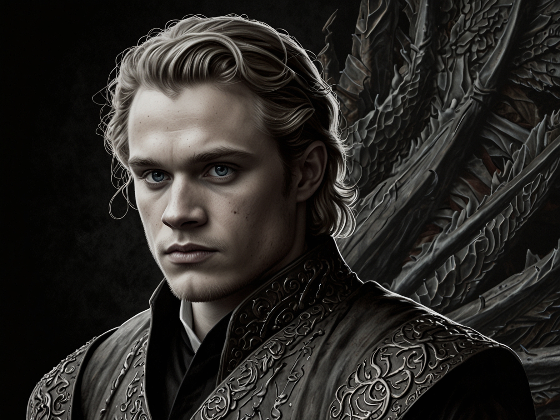 Tom Glynn-Carney, in character as Aegon II Targaryen, portraying the intense and morally complex nature of his role. This image underscores the depth and nuance brought to the character in 'House of the Dragon'.