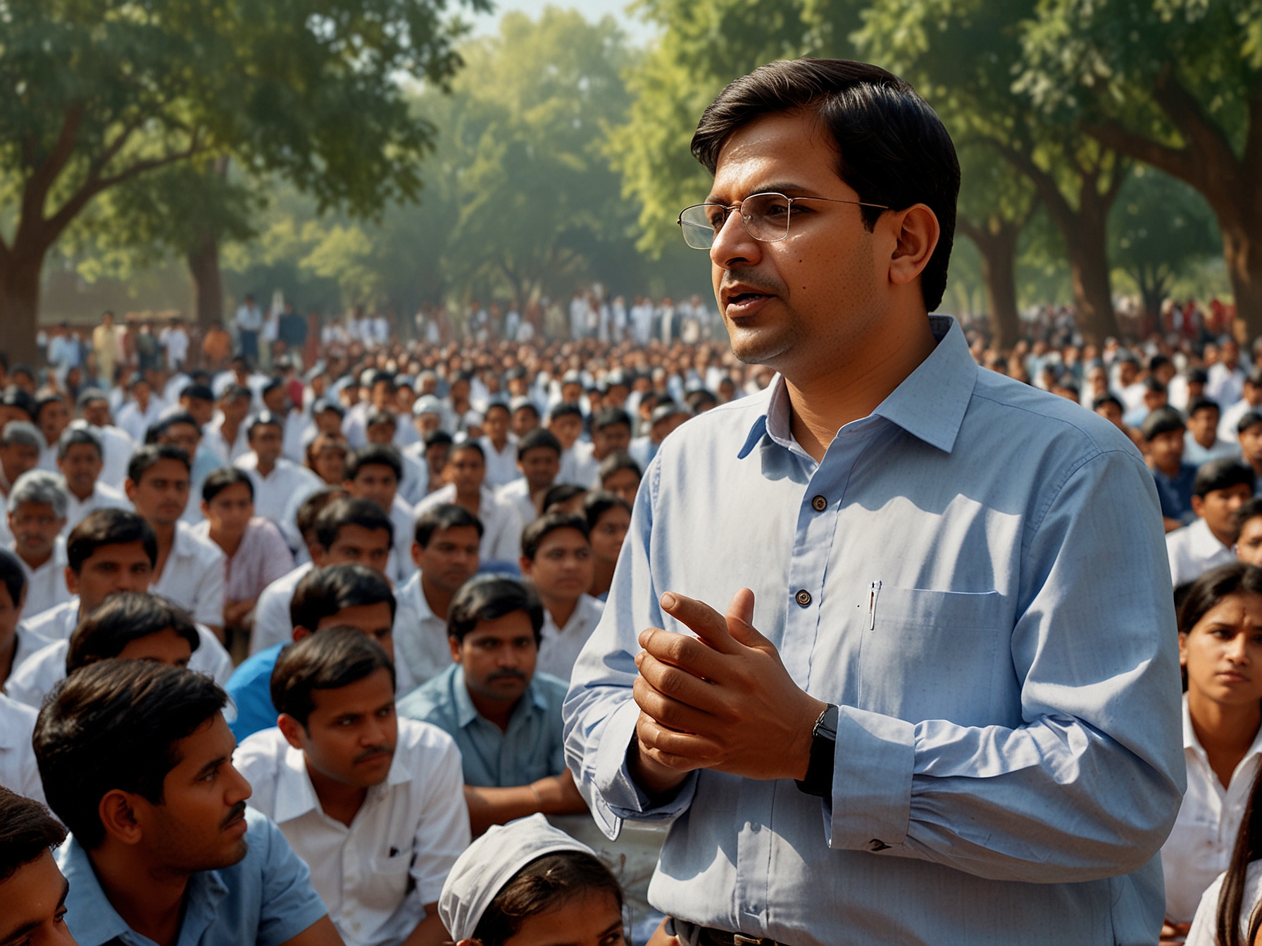 Sandeep Pathak, AAP's Rajya Sabha MP, addresses a crowd of concerned students and parents at Jantar Mantar, advocating for reforms and highlighting the challenges faced by NEET aspirants.
