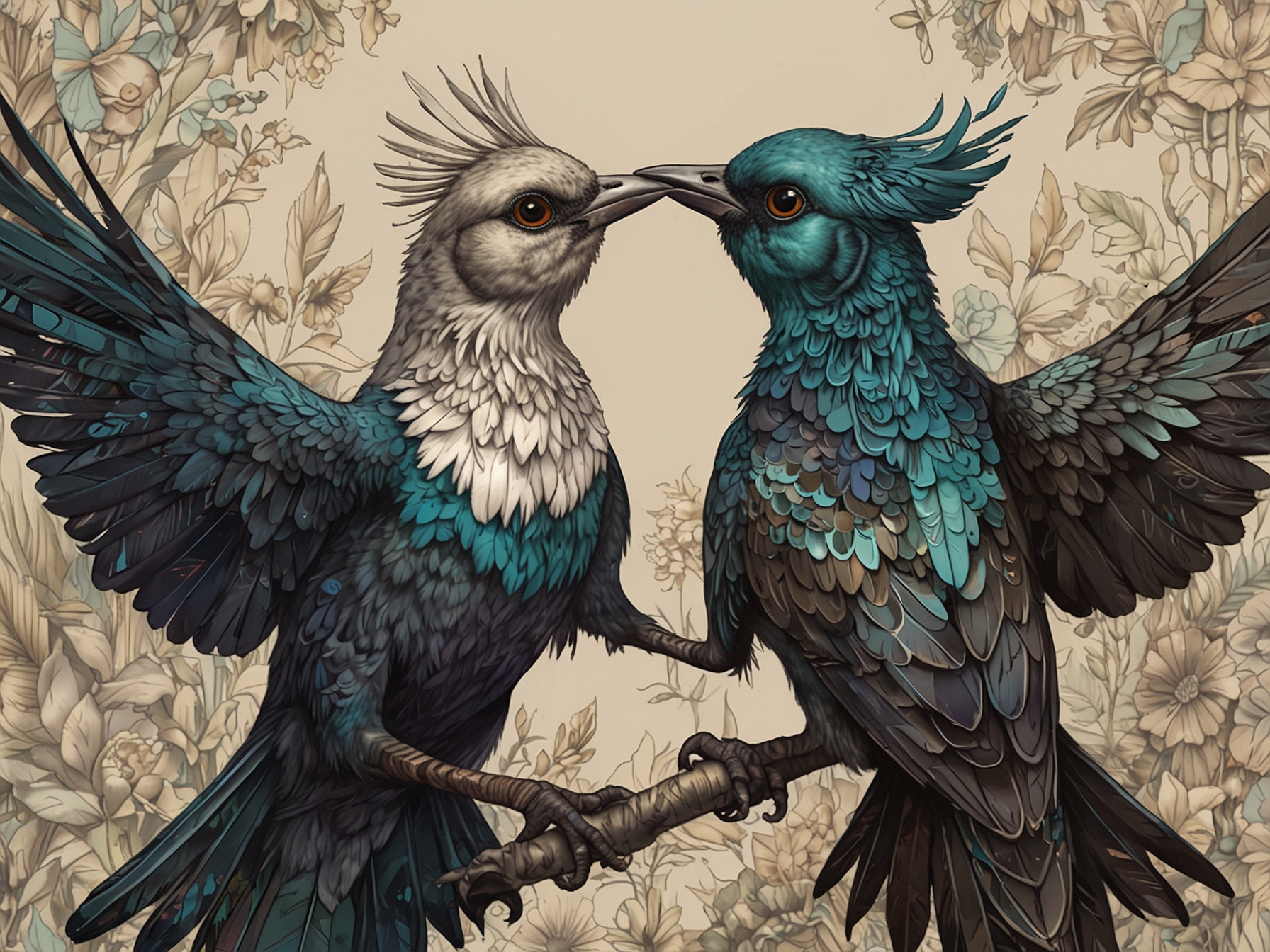 A stunning visual of various bird species engaging in elaborate courtship dances, showcasing their intricate rituals of communication and attraction as explored in 'Queer Planet'.