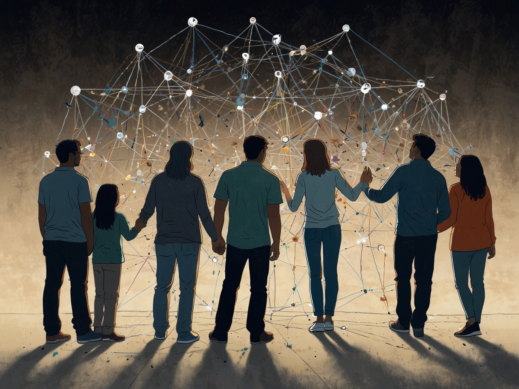 A visual representation of a support network, including family and friends, aiding an individual with bipolar disorder, emphasizing the significance of social support in achieving mental health.
