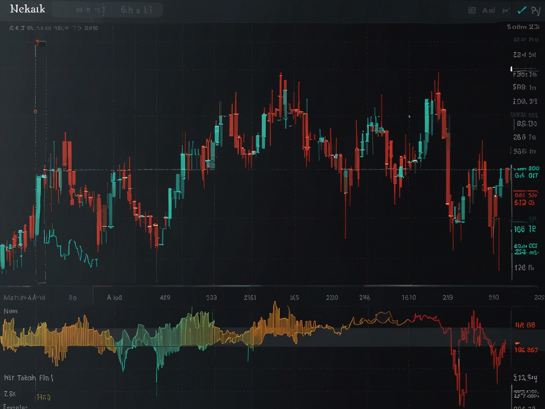 A technical analysis dashboard featuring key indicators like RSI around 70, a bullish MACD crossover, and a 'cup and handle' pattern illustrating potential for continued upward momentum.