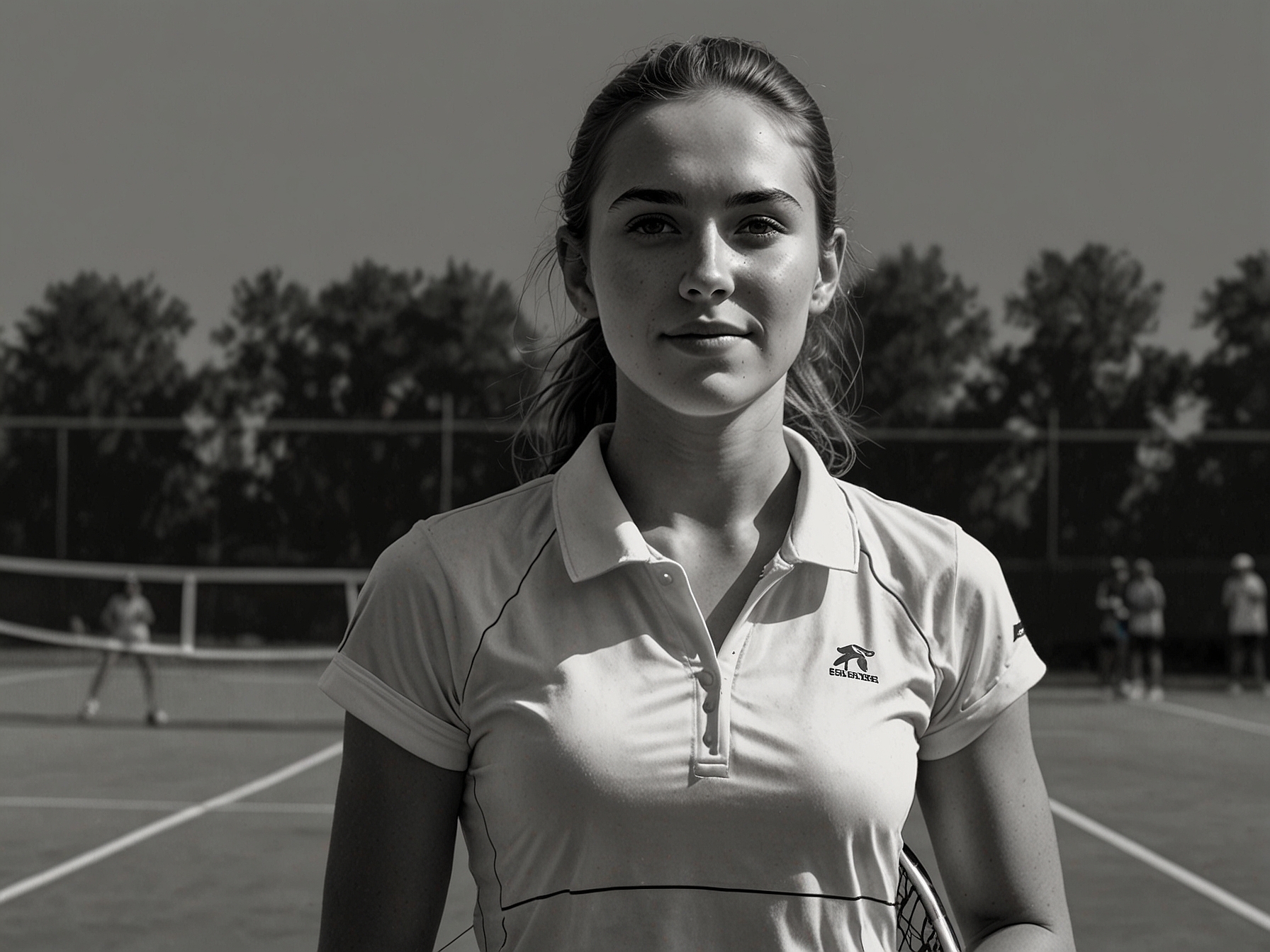 Hannah Berner in her tennis gear, holding a racket and posing on a tennis court, showcasing her early dedication to the sport and her journey as an almost-professional player.