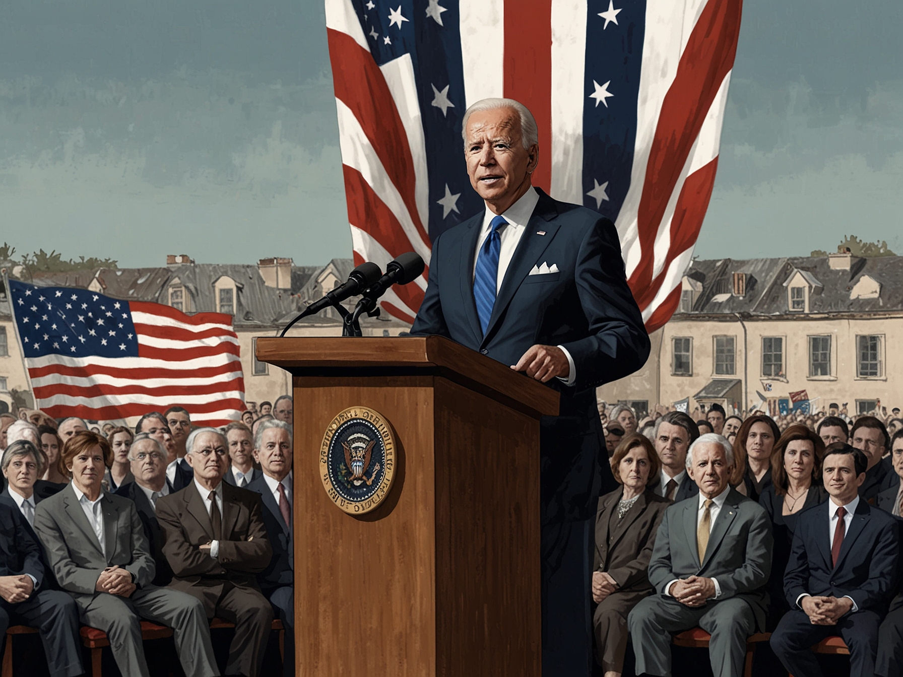 President Joe Biden addresses a crowd, announcing a new policy that grants deportation protection and work permits to spouses of U.S. citizens who have resided in the country for at least ten years.