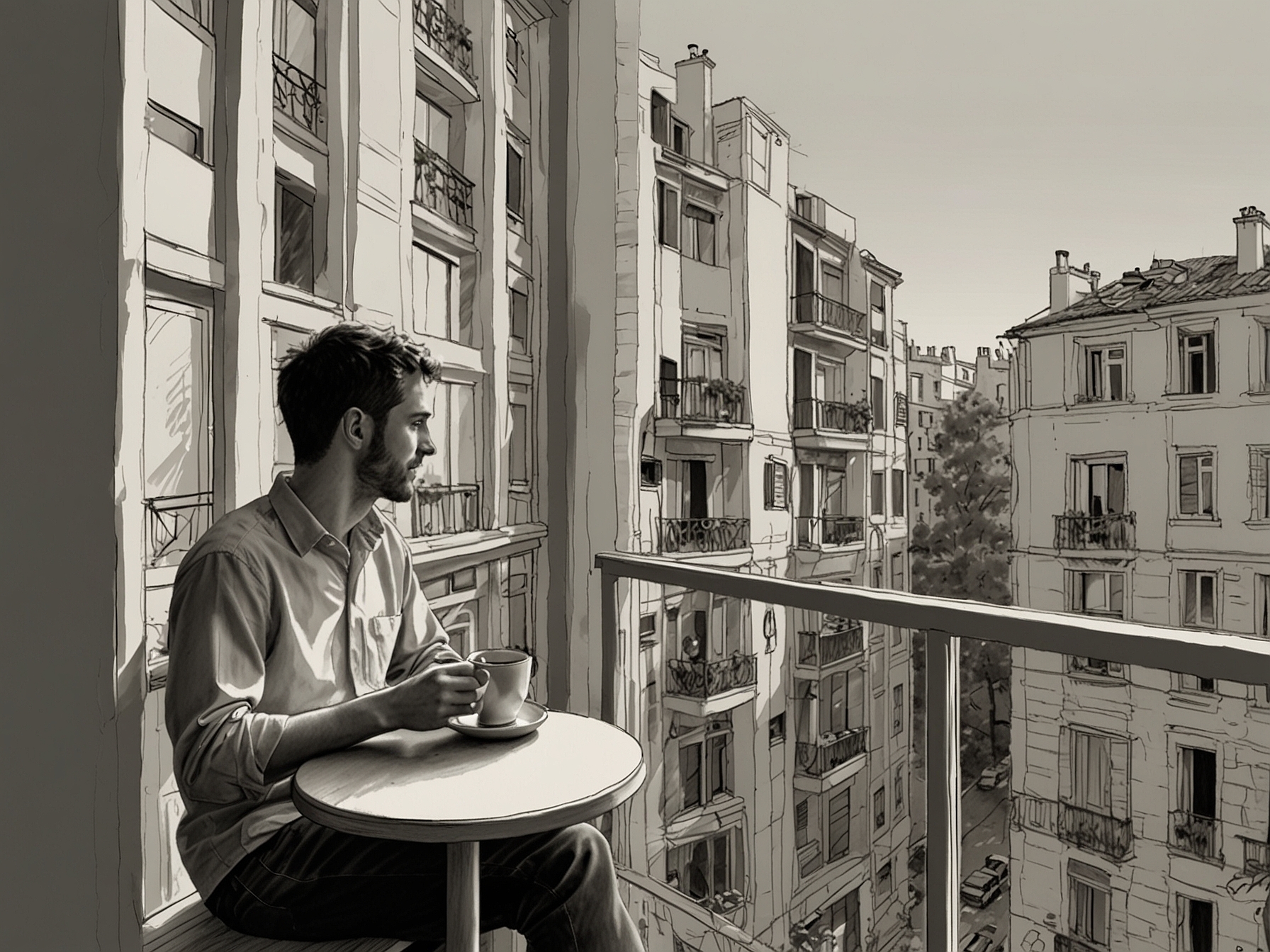 An individual enjoying a cup of coffee while looking out of the window of their apartment, symbolizing the comfort and familiarity of long-term residency.