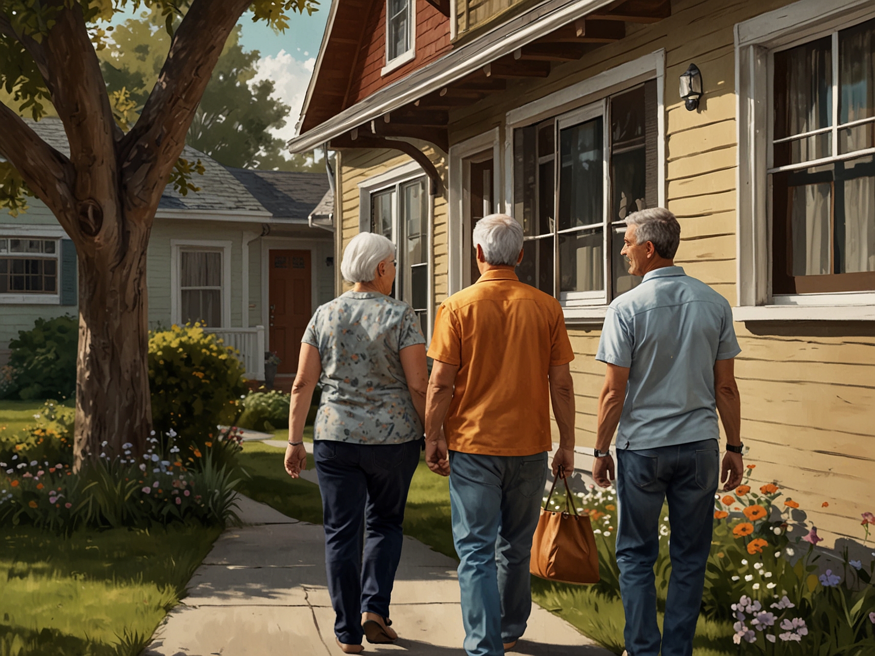 A family engaging with neighbors in a close-knit community setting, illustrating the strong social connections and stability that come with staying in one place over time.