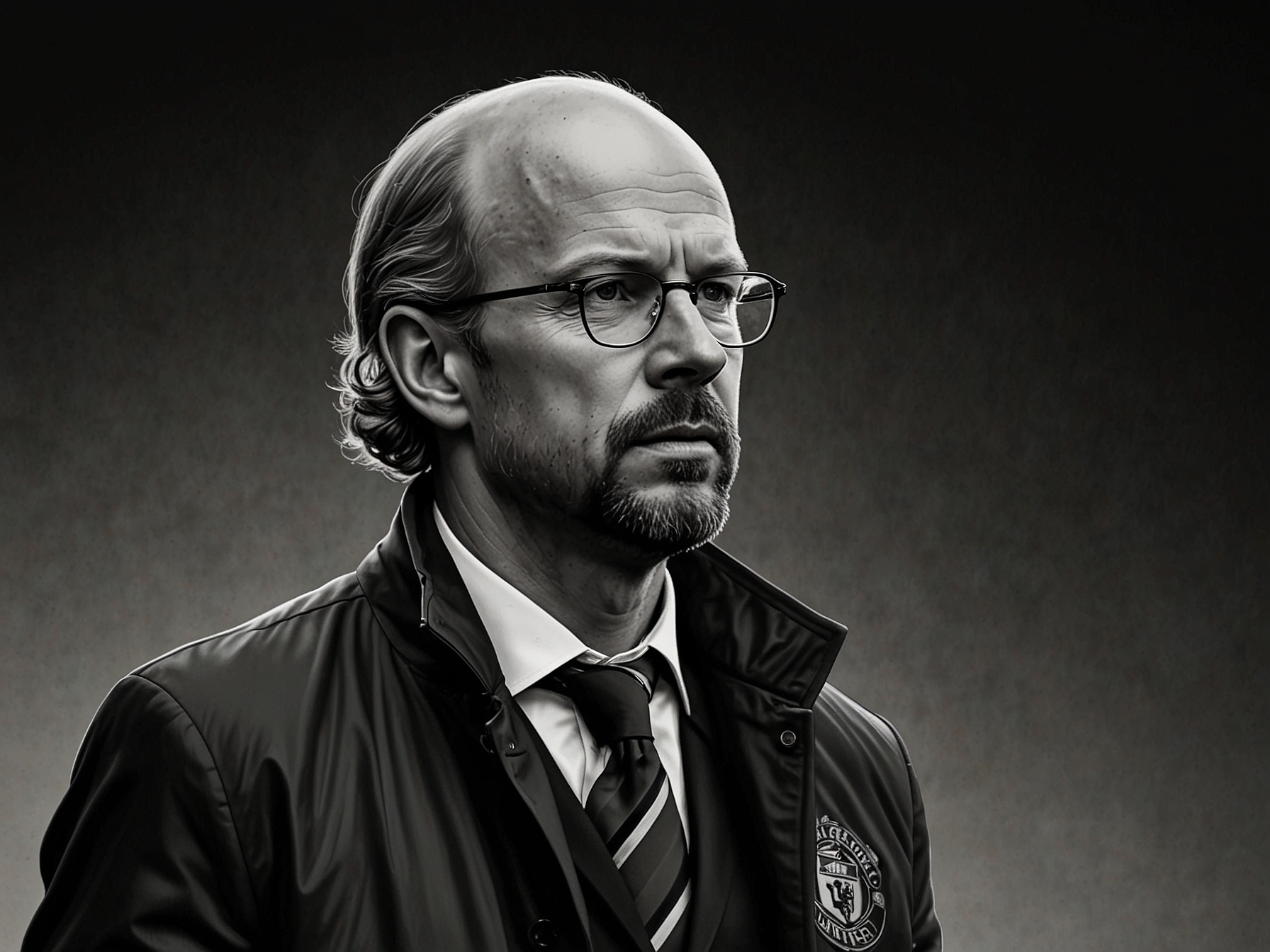 An illustration of Manchester United's manager Erik ten Hag strategizing for the summer transfer window, emphasizing the importance of acquiring high-profile signings like the £51m Dutch star.