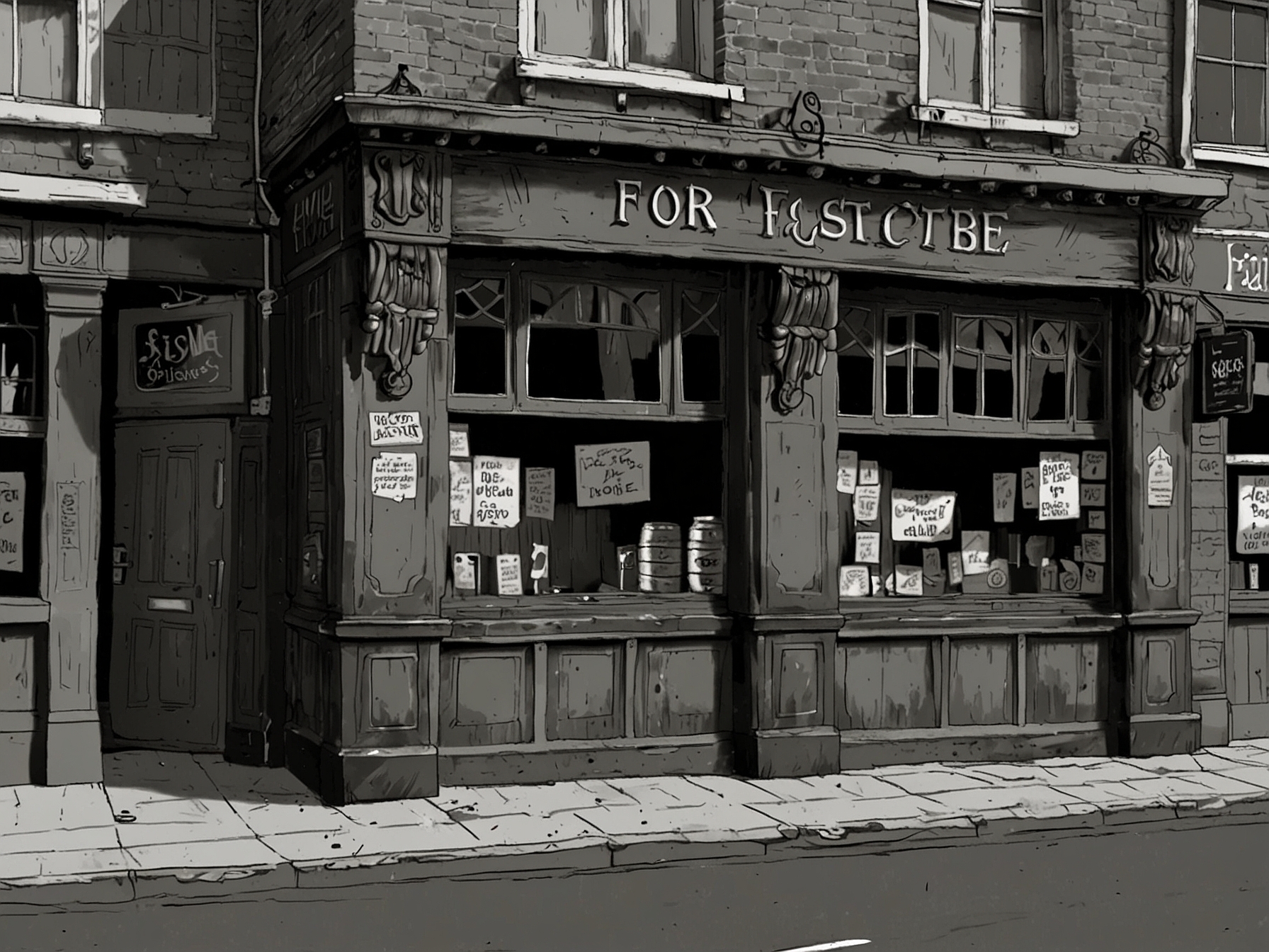 An image showing a once-bustling English pub now closed and boarded up, with 'For Sale' and 'To Let' signs, capturing the economic and social impact of the widespread pub closures.