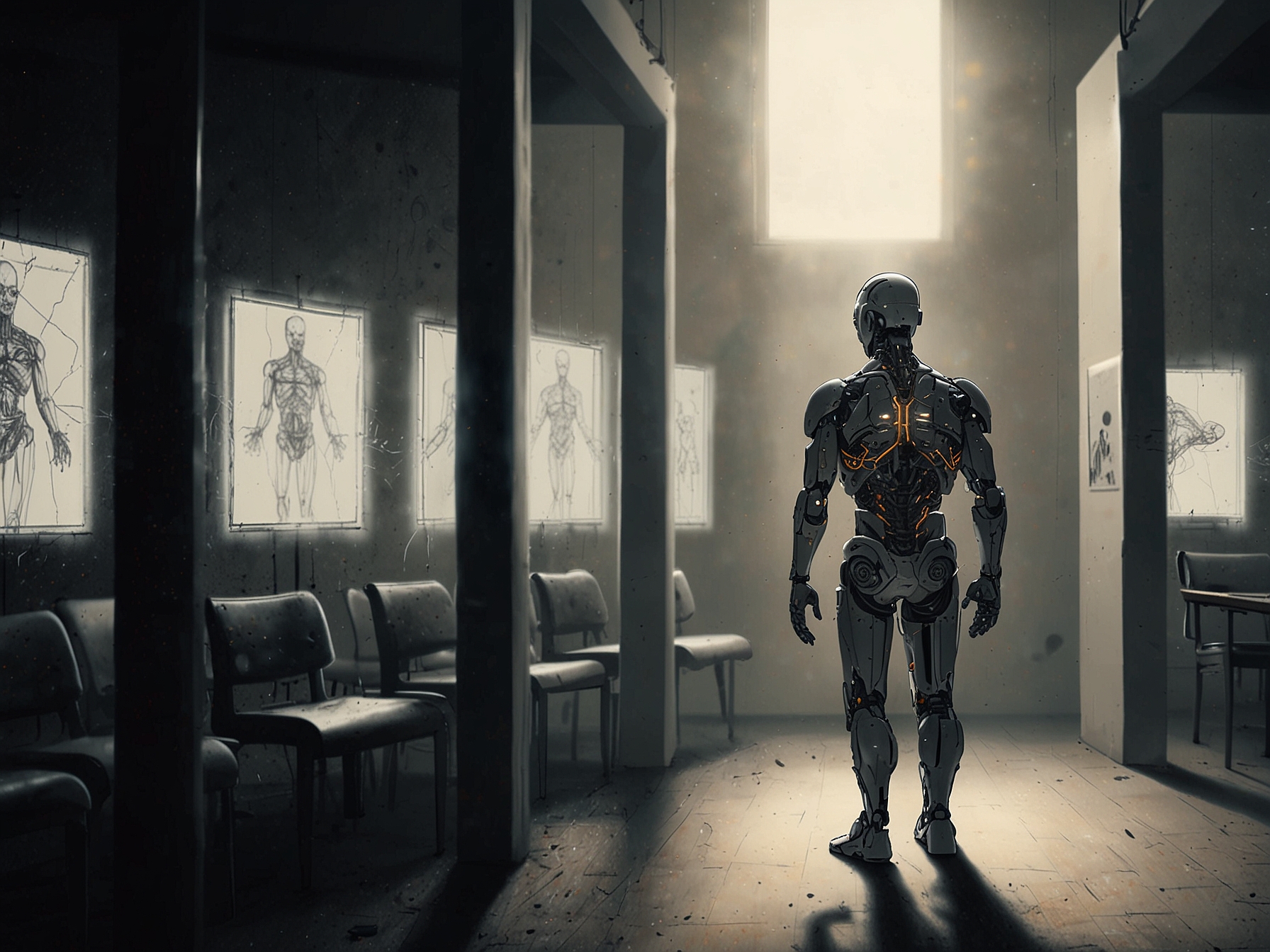 A conceptual illustration showing humans fading away while an AI representation takes over, highlighting the controversial idea that AI might replace humanity suggested by Hinton.