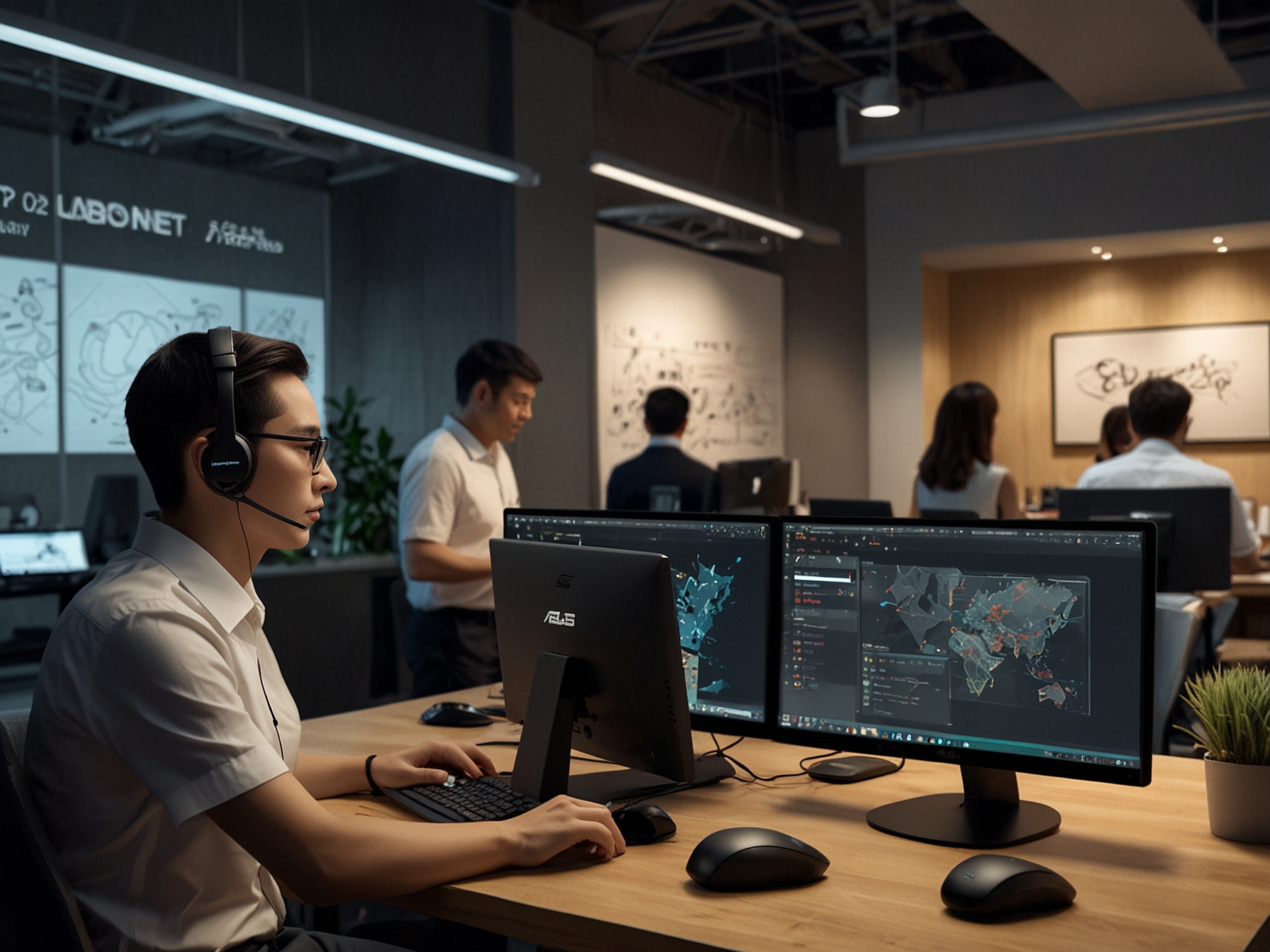 A visual of new Asus customer service initiatives, including a dedicated RMA task force, improved communication channels, and real-time tracking to enhance customer satisfaction.