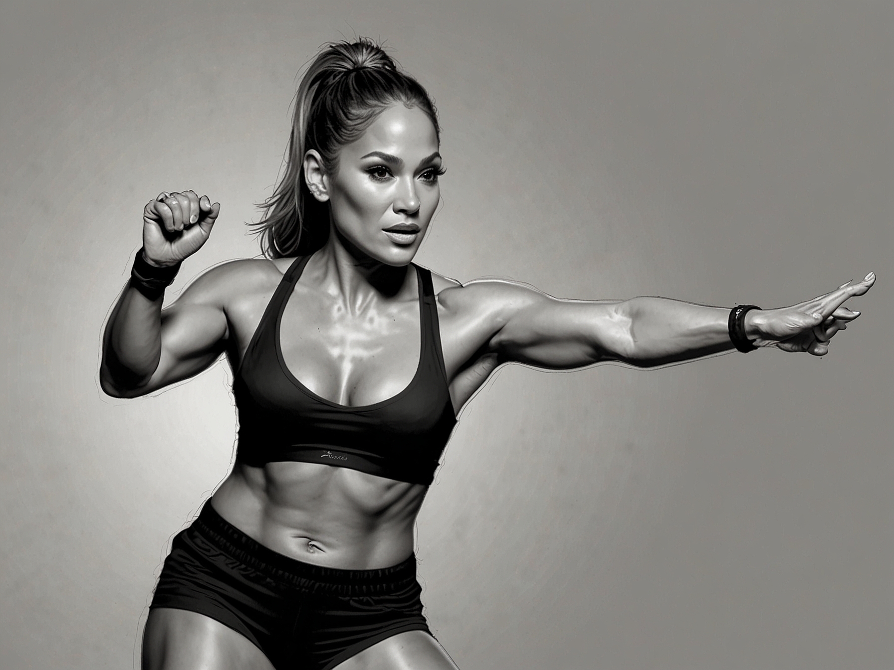 Jennifer Lopez engaging in a fitness routine, illustrating her dedication to maintaining her youthful vigor through disciplined exercise, as part of her holistic wellness approach.