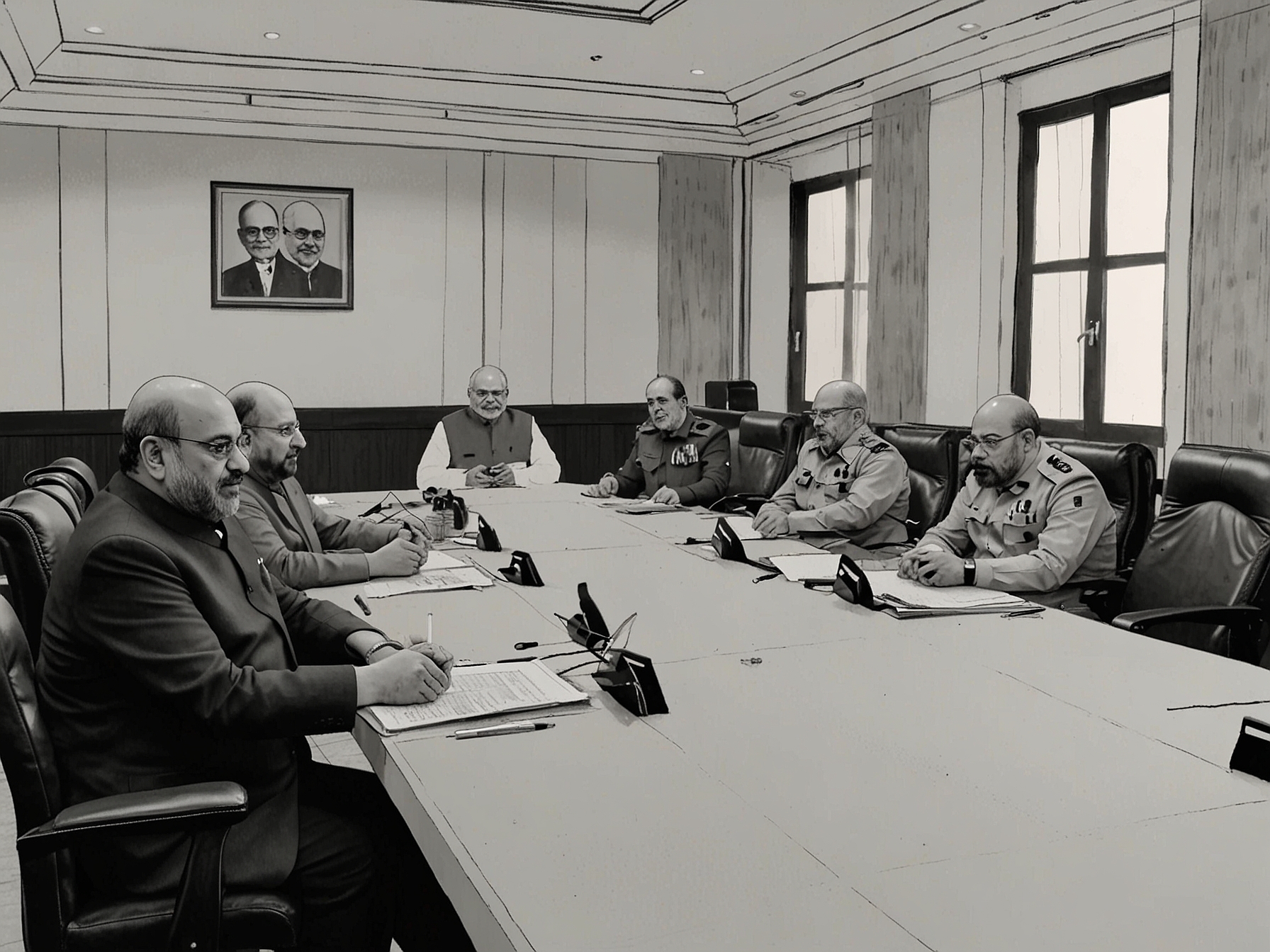 Union Home Minister Amit Shah during a high-level security review meeting, reinforcing the need for mission-mode operations and coordinated efforts among security agencies in J-K.