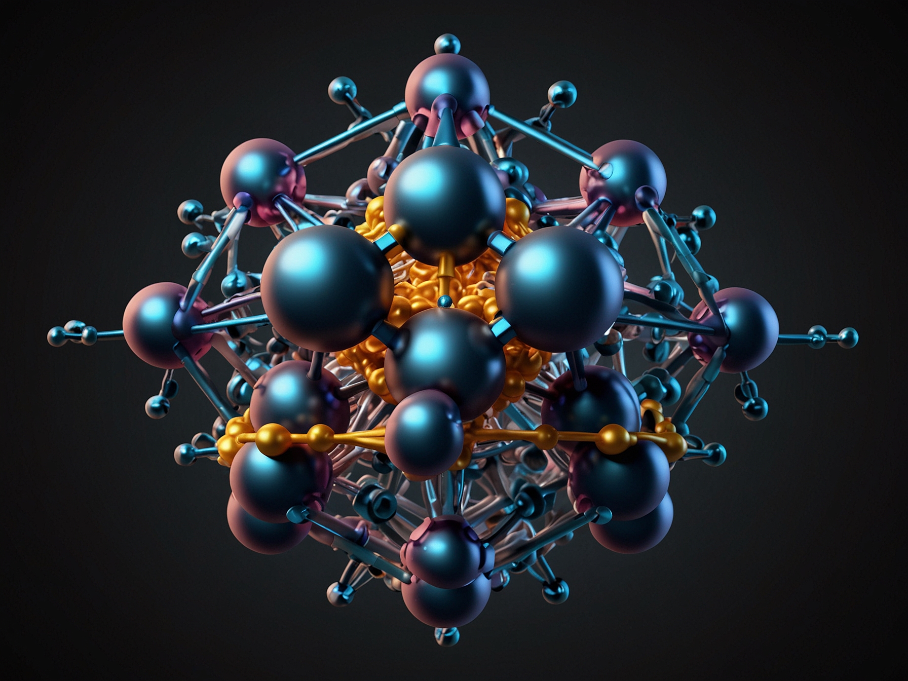 Diagram of La4H23's molecular structure highlighting the 23 hydrogen atoms and 4 lanthanum atoms arrangement, crucial for its superconductivity under 1.2 million atmospheres.