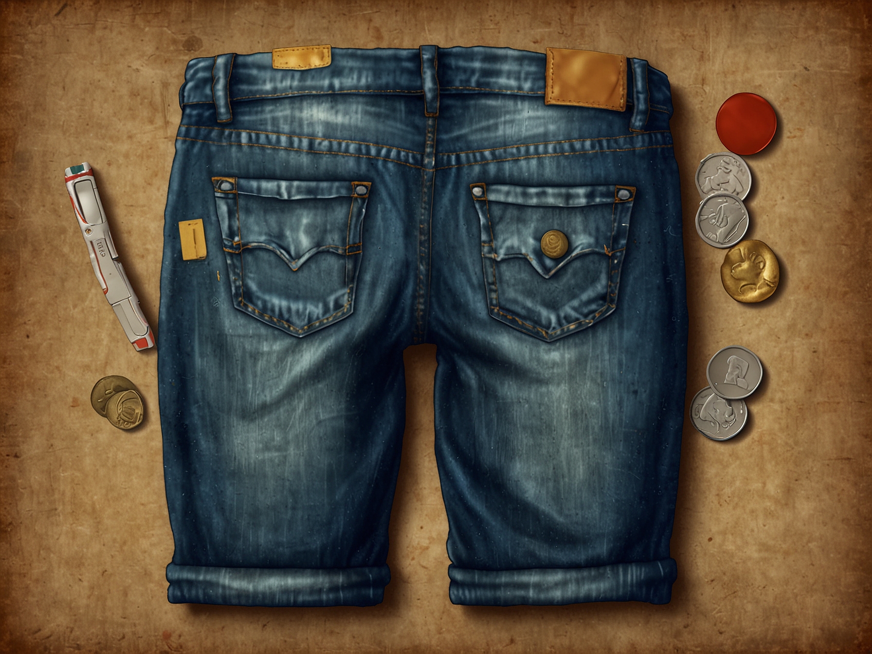 A modern pair of jeans displaying the tiny pocket, now repurposed to hold small items like coins, keys, and USB sticks, illustrating the blend of tradition and functionality.
