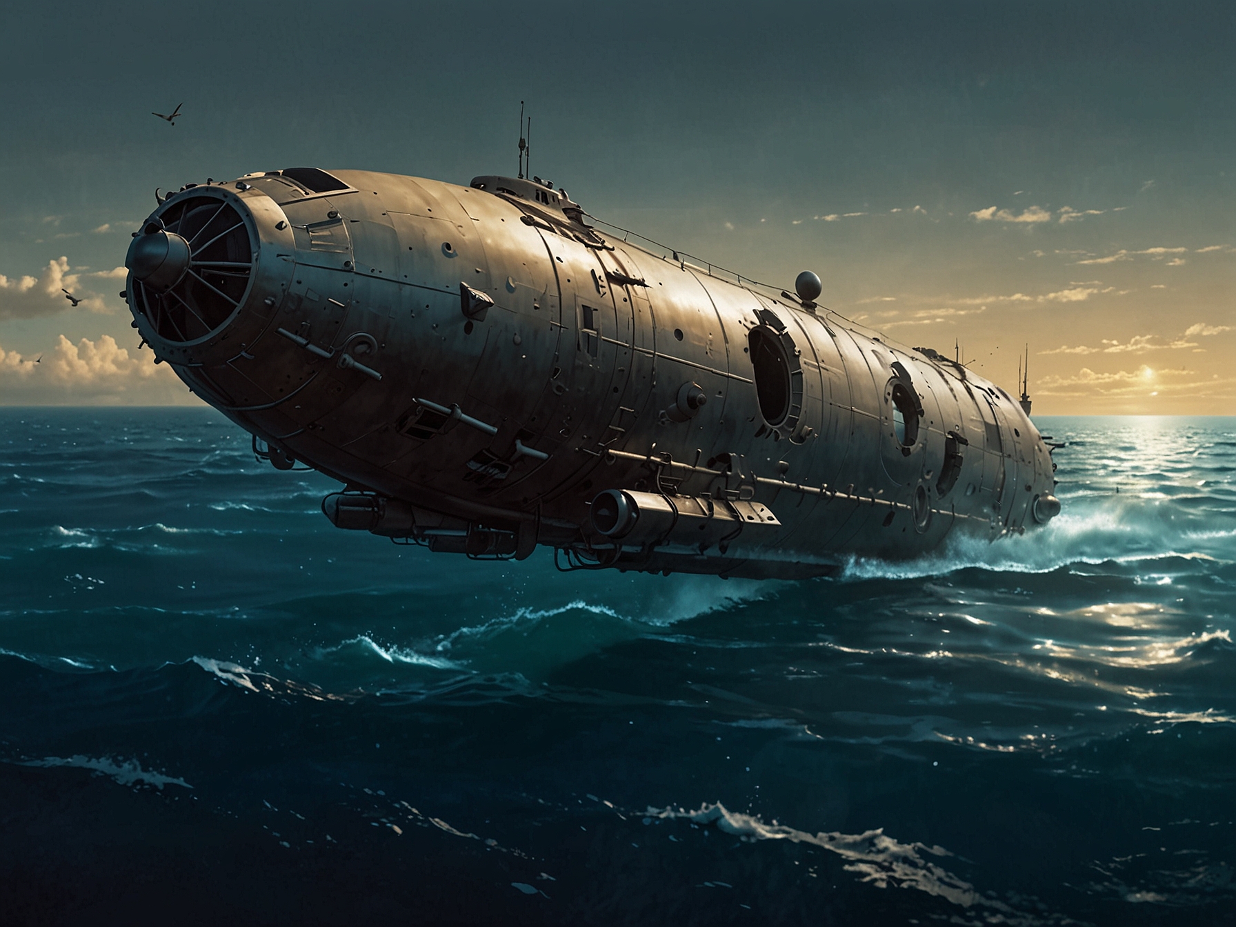 An illustration of the Titan submersible embarking on its final voyage, highlighting the perilous nature and allure of exploring the depths of the ocean.