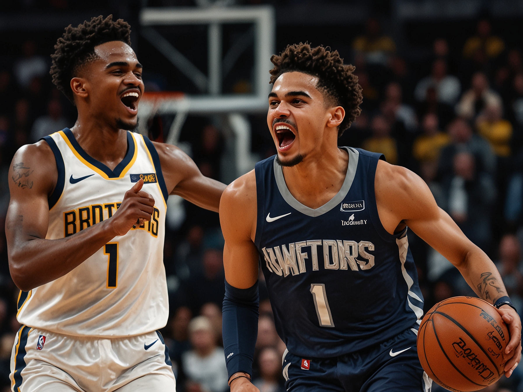 Ja Morant and Trae Young's tweets praising Pritchard's shot are displayed alongside a highlight of the buzzer-beater, capturing their excitement and admiration for the stunning play.