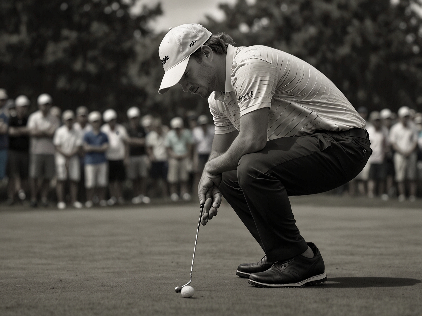 Sam Burns in action at the U.S. Open, showcasing his exceptional putting skills with a focused expression as he lines up a shot, epitomizing his precision and poise.