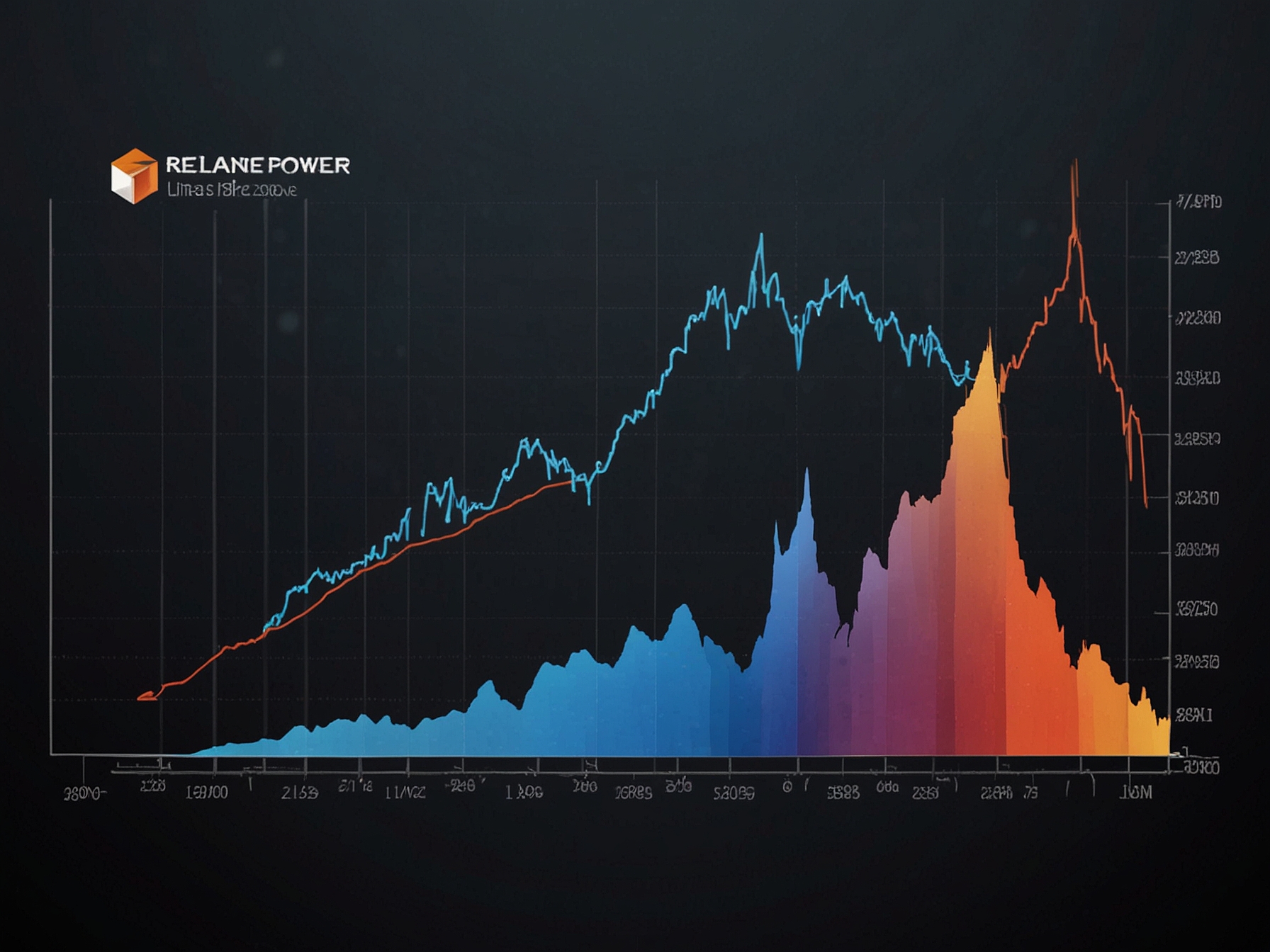 An upward trending line graph representing the rise in Reliance Power's share price on June 18, 2024, highlighting the increase to 31.32 per share in active trading.