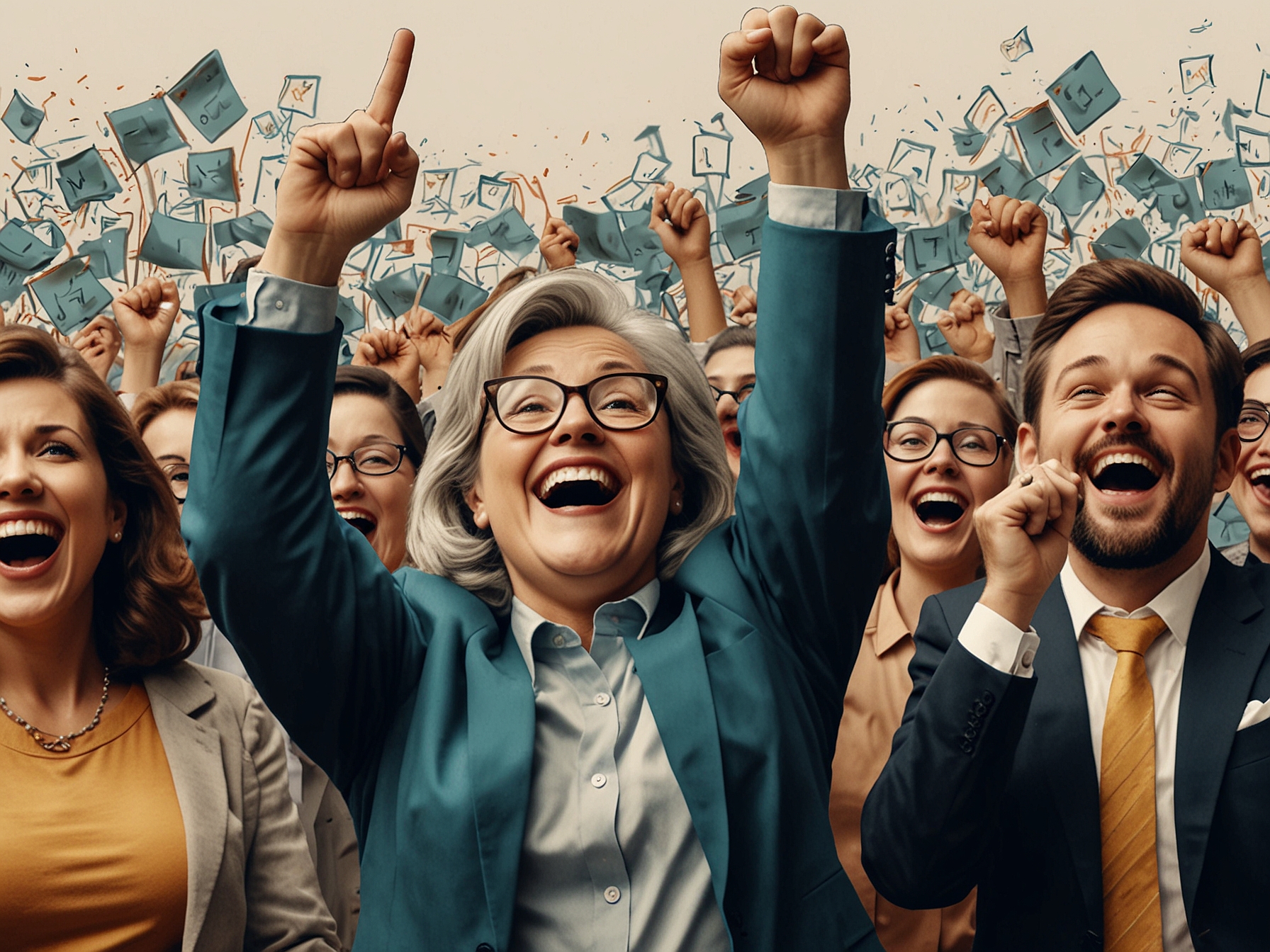 Illustration of diverse taxpayers rejoicing over potential tax relief measures, representing increased purchasing power and optimism for economic growth.