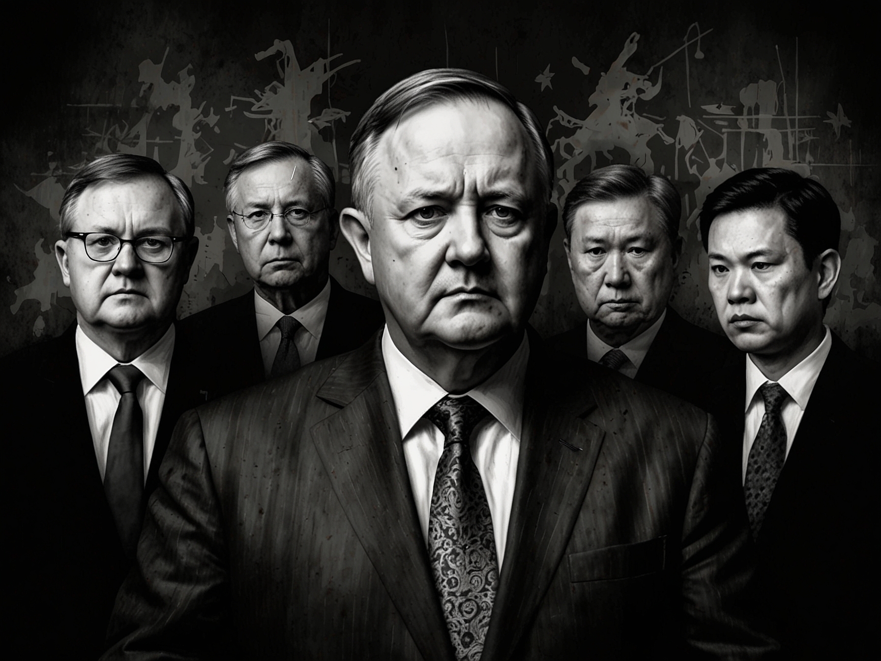 An image showing Prime Minister Anthony Albanese looking puzzled, with shadowy figures representing Chinese interference looming behind him.
