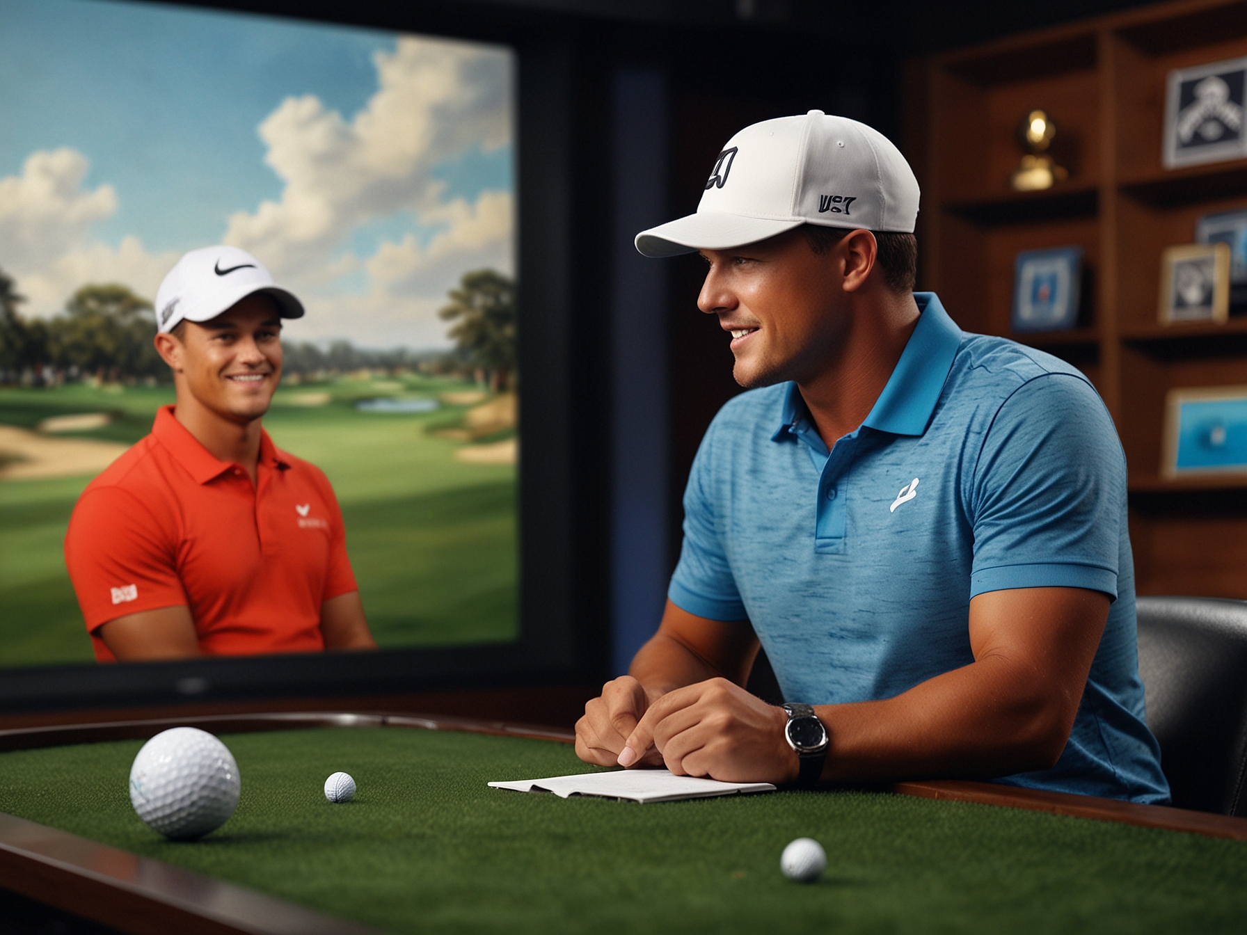 Bryson DeChambeau and Johnson Wagner share a lively discussion on the Golf Channel set, blending technical golf insights with engaging commentary, making complex concepts accessible to all viewers.