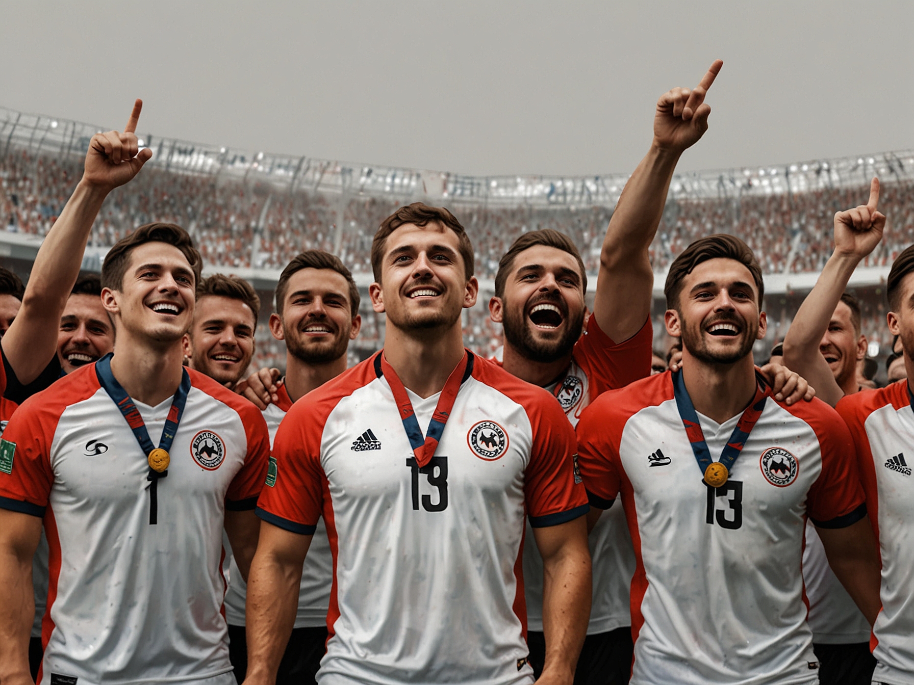 Georgia's national football team celebrates their qualification for Euro 2024, with players and fans filled with pride, reflecting the nation's excitement for their tournament debut.