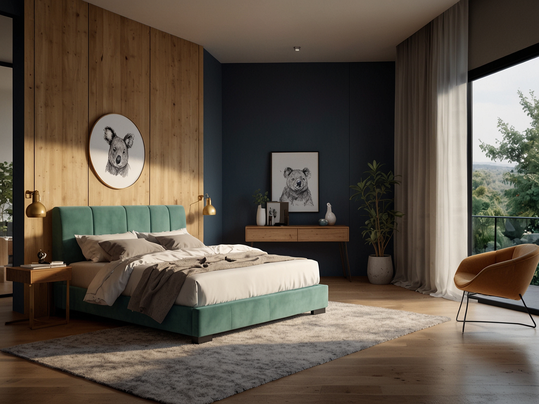 Illustration of a modern bedroom featuring a discounted Koala mattress, highlighting the 30% off EOFY deal with promotional banners.