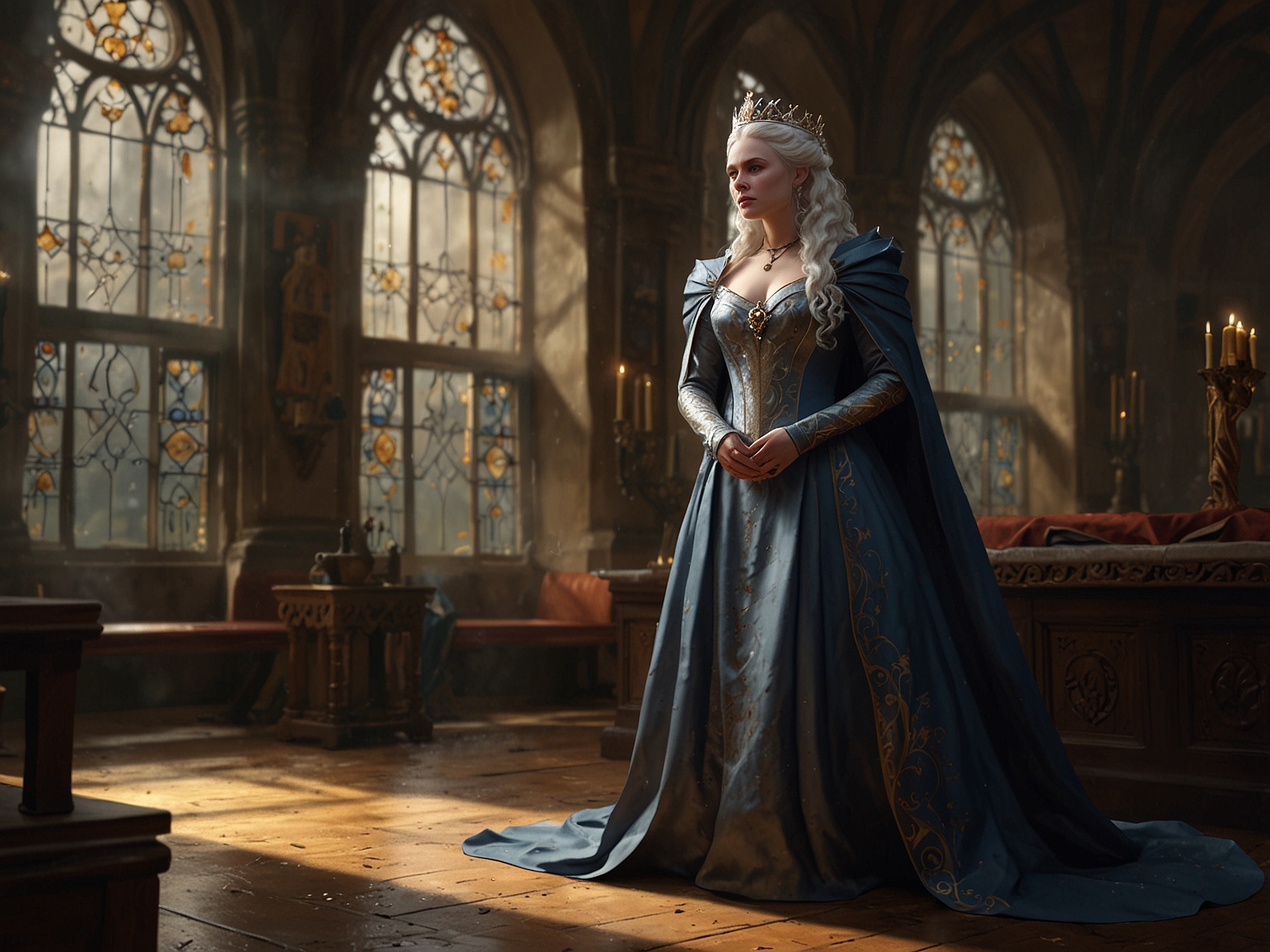 Rhaenys Velaryon, the 'Queen Who Never Was,' is portrayed with deep inner conflicts and ambitions, providing a three-dimensional insight that elevates her character from the historical figure in the book.