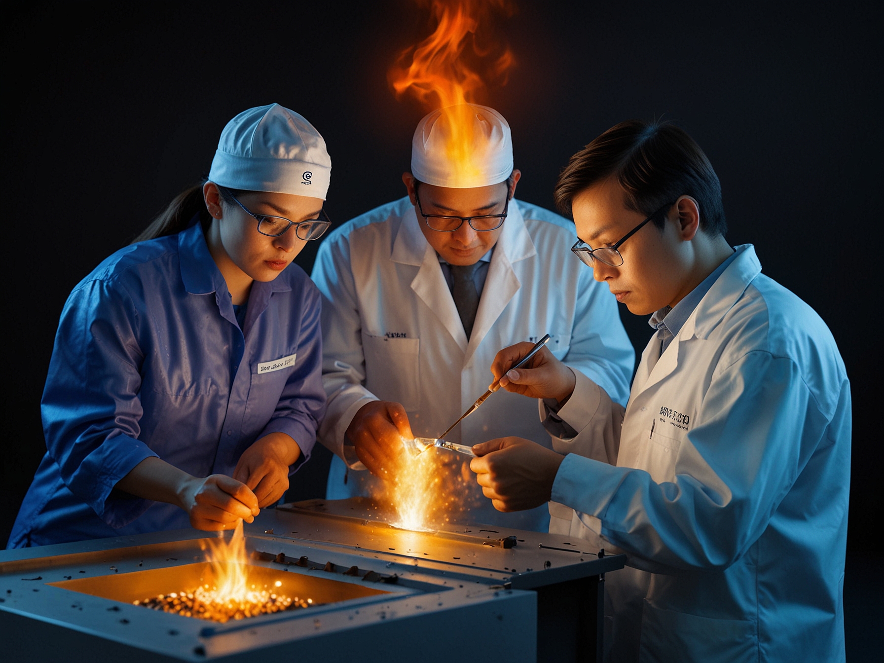 Researchers applying the innovative catalyst coating onto solid oxide fuel cell components. This four-minute process significantly enhances the performance and durability of SOFCs.