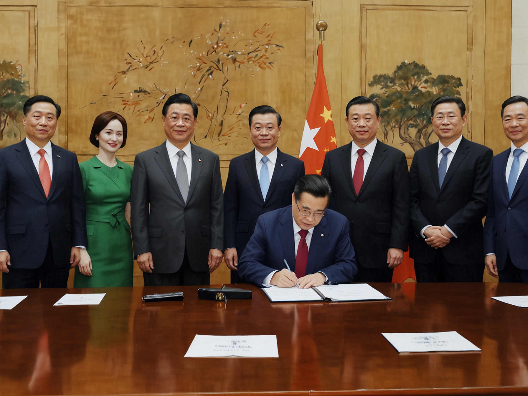 Chinese Premier Li Qiang and Australian officials engage in a signing ceremony, highlighting significant diplomatic efforts to improve bilateral relations after years of strain.