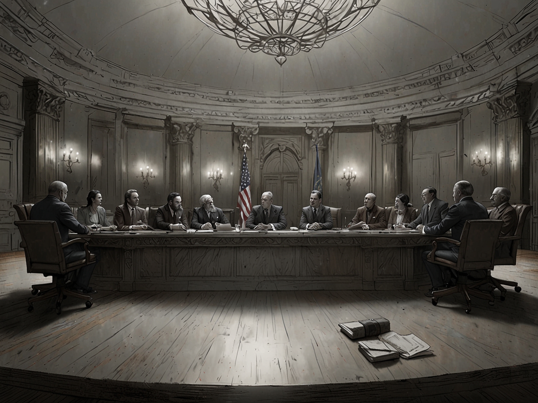 A tense council meeting opens the premiere, showcasing the intricate political maneuvers and schemes among the noble houses. The detailed set design and costuming make the scene visually compelling.