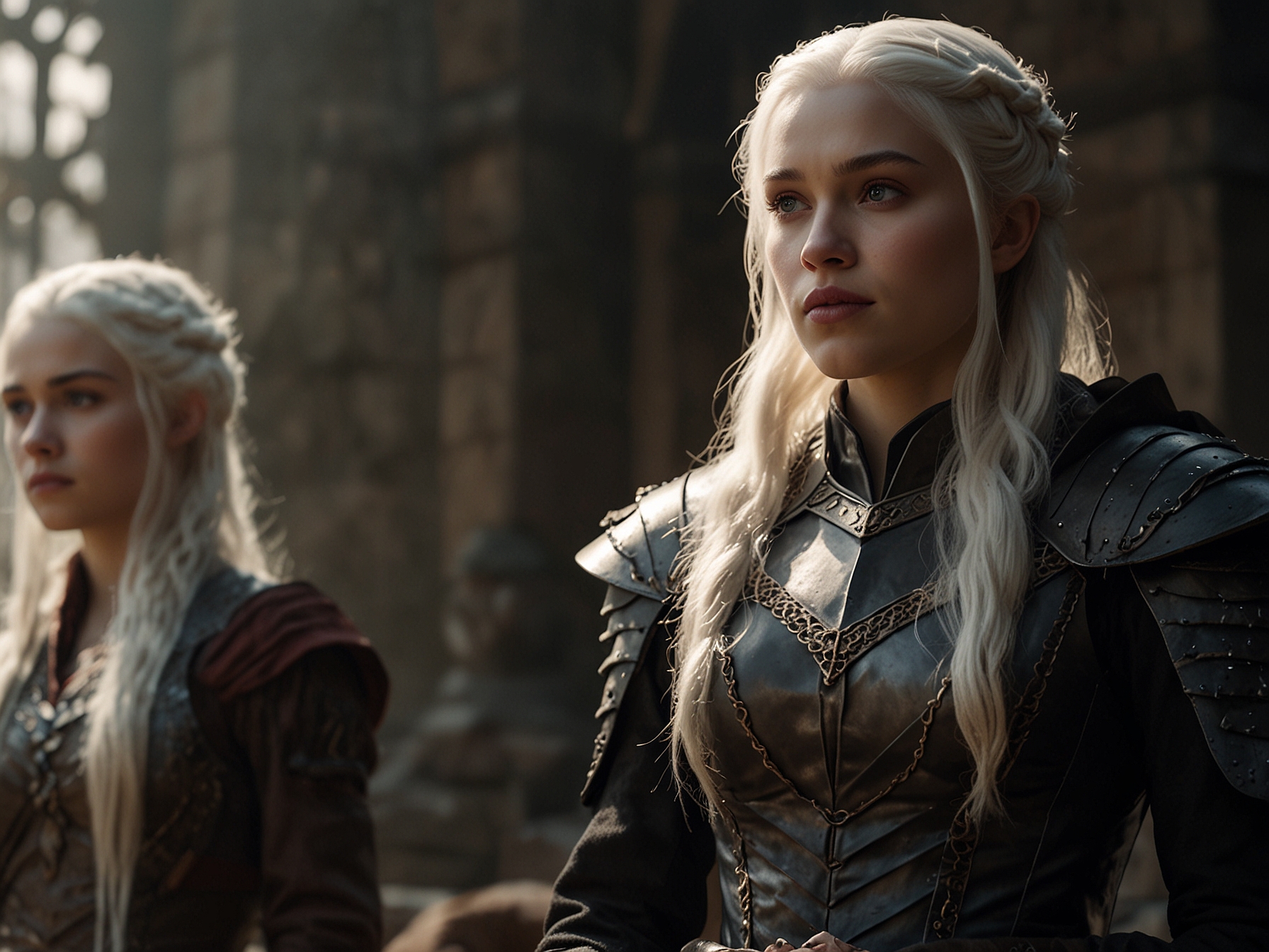 Rhaenyra Targaryen, Daemon Targaryen, and Alicent Hightower are pivotal in the episode, each depicted in moments of intense character development that drive the episode's narrative tension and drama.