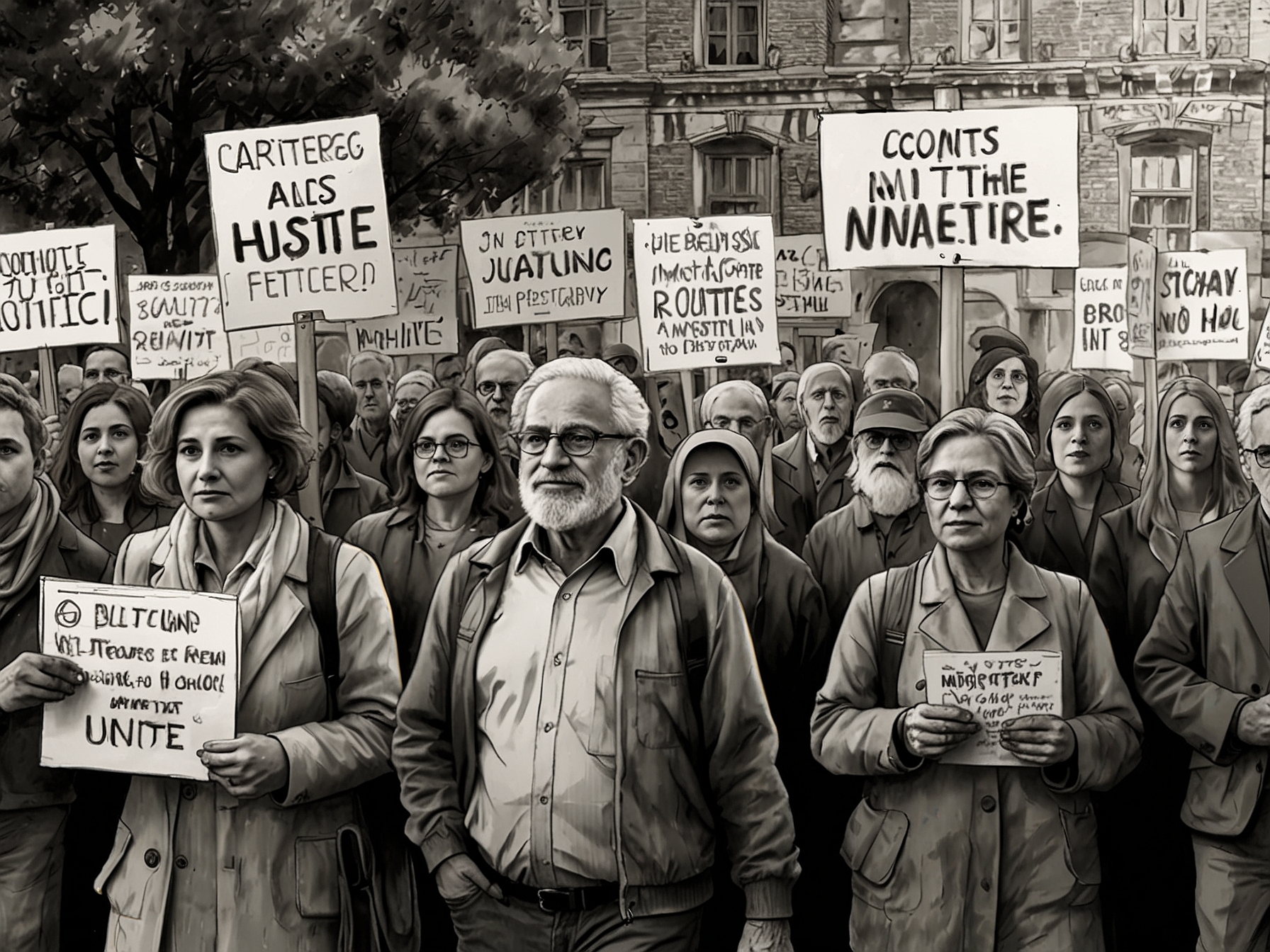 An image depicting a community rally against antisemitism, with diverse individuals holding signs promoting unity and justice, illustrating the collective effort needed to combat hate.
