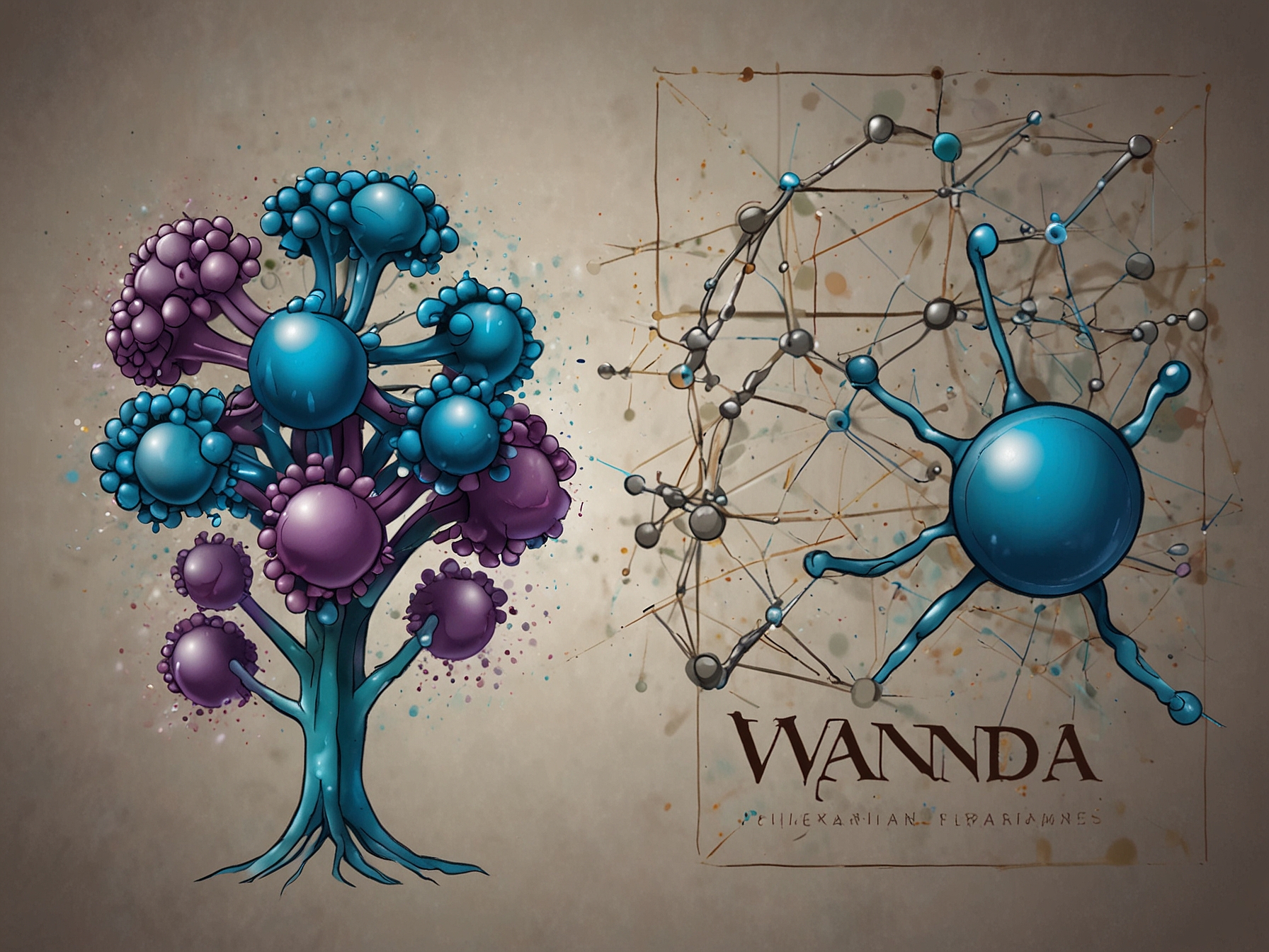 An illustration of Vanda Pharmaceuticals' logo with a background showcasing molecular structures and CNS research to represent their focus on novel therapies for CNS disorders.