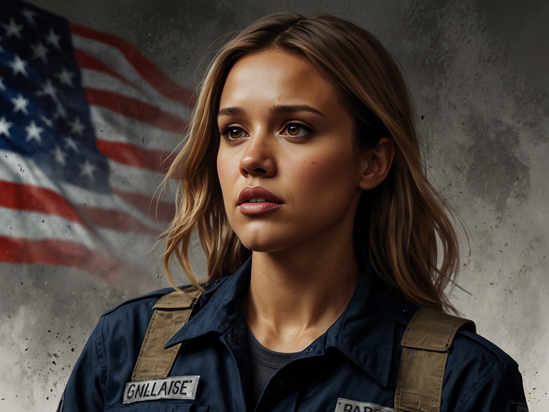 A suspenseful moment featuring Jessica Alba as a determined veteran in 'Trigger Warning,' highlighting the intensity and emotional depth of her quest for justice.