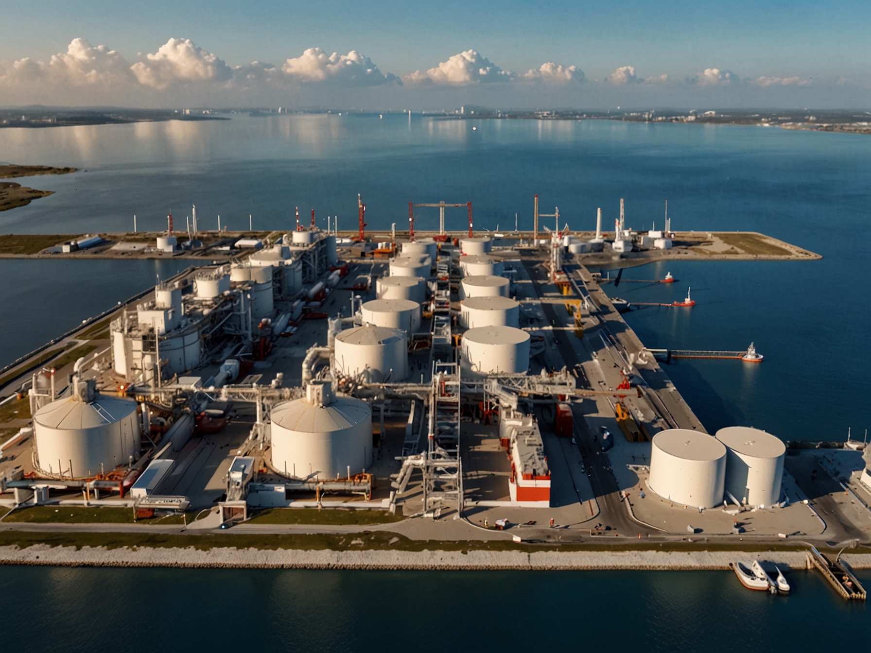 An image of a liquefied natural gas (LNG) terminal in Europe, showcasing the facilities involved in importing and processing LNG, symbolizing the efforts and challenges in diversifying energy sources.