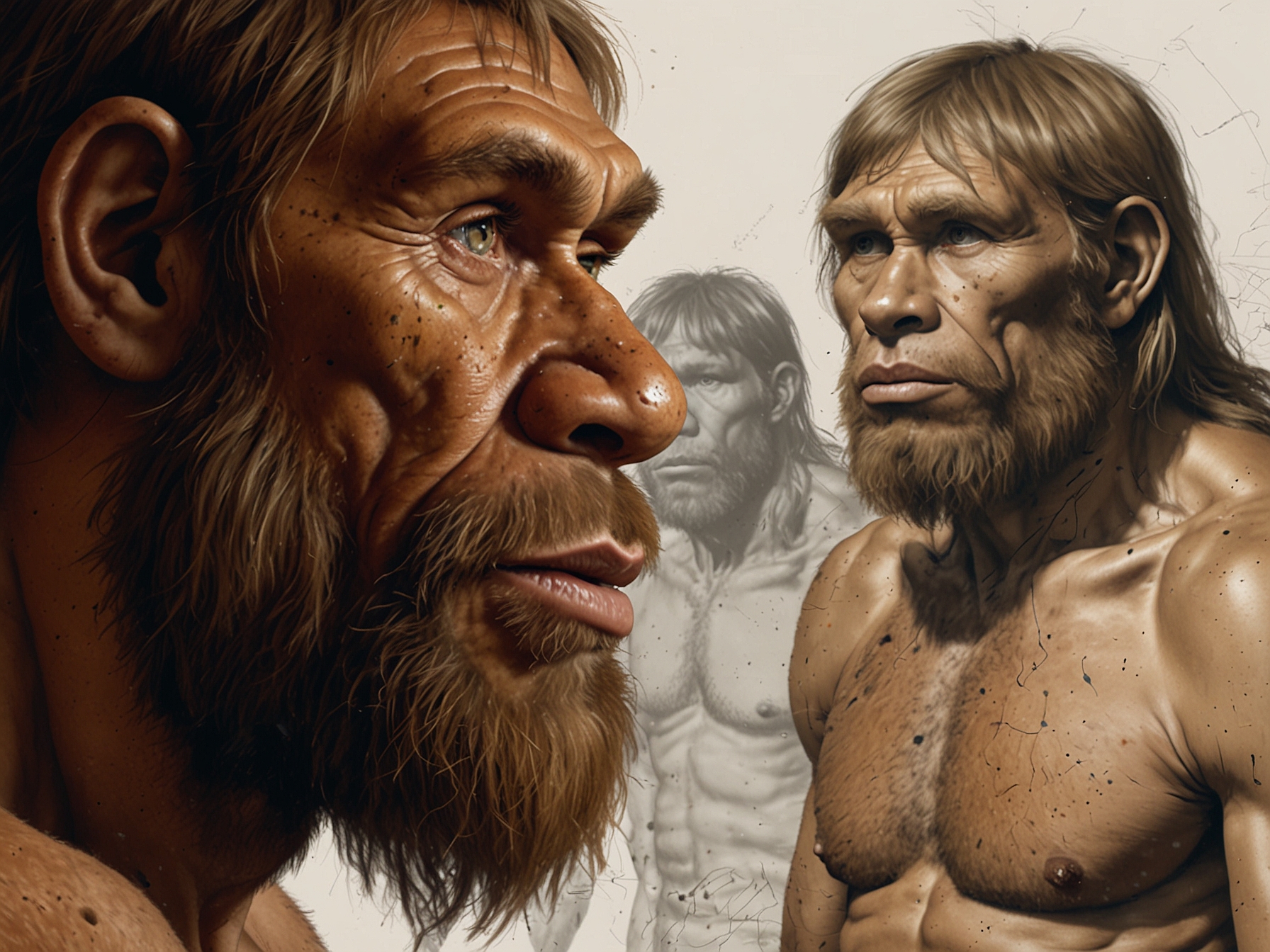 A detailed illustration showing the genetic relationship between modern humans and Neanderthals, highlighting the missing Neanderthal Y chromosome in the modern human genome.