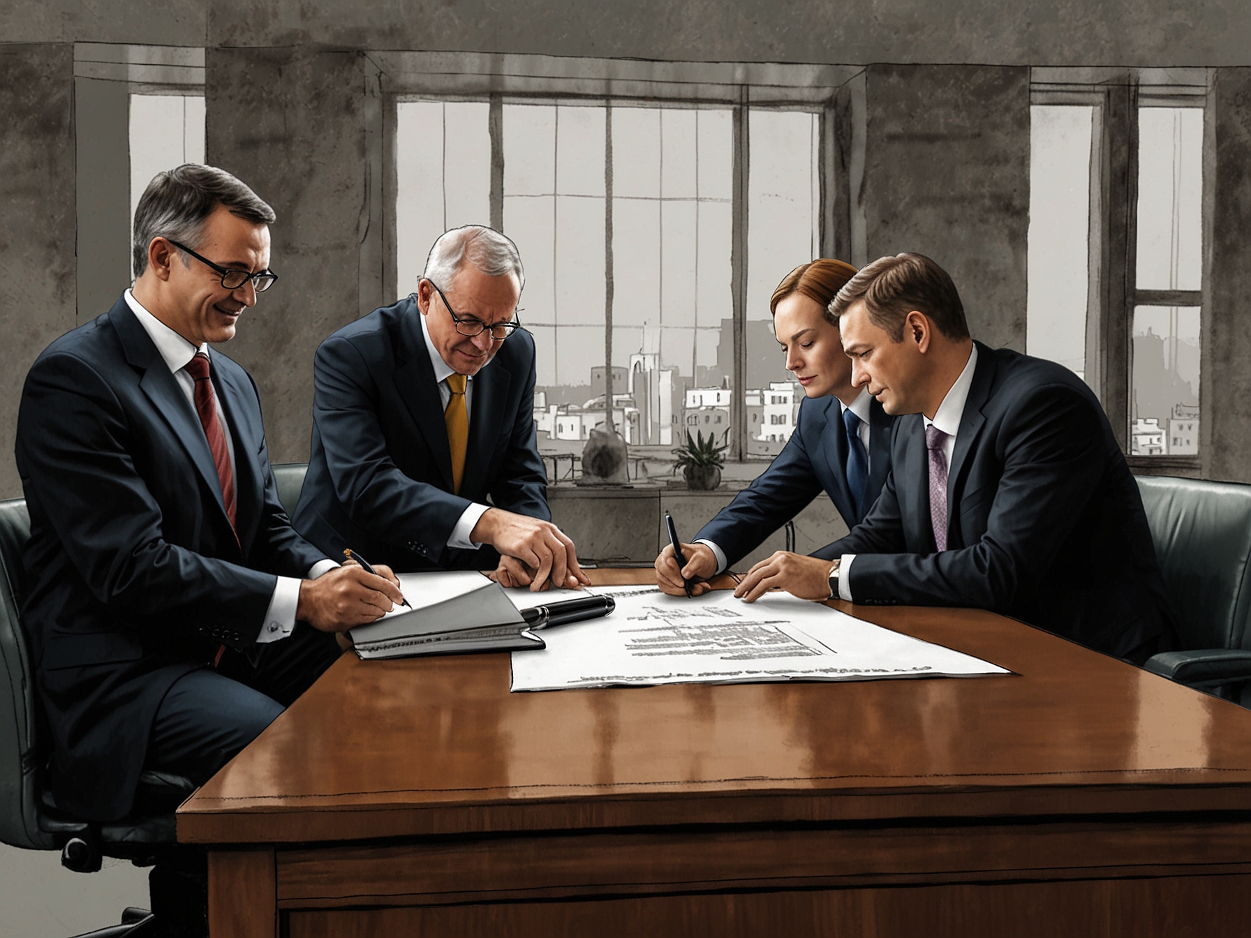A visual representation of executives from Cornish Metals and Northera Resources Ltd. signing the binding letter of intent, symbolizing the significant transaction and partnership.