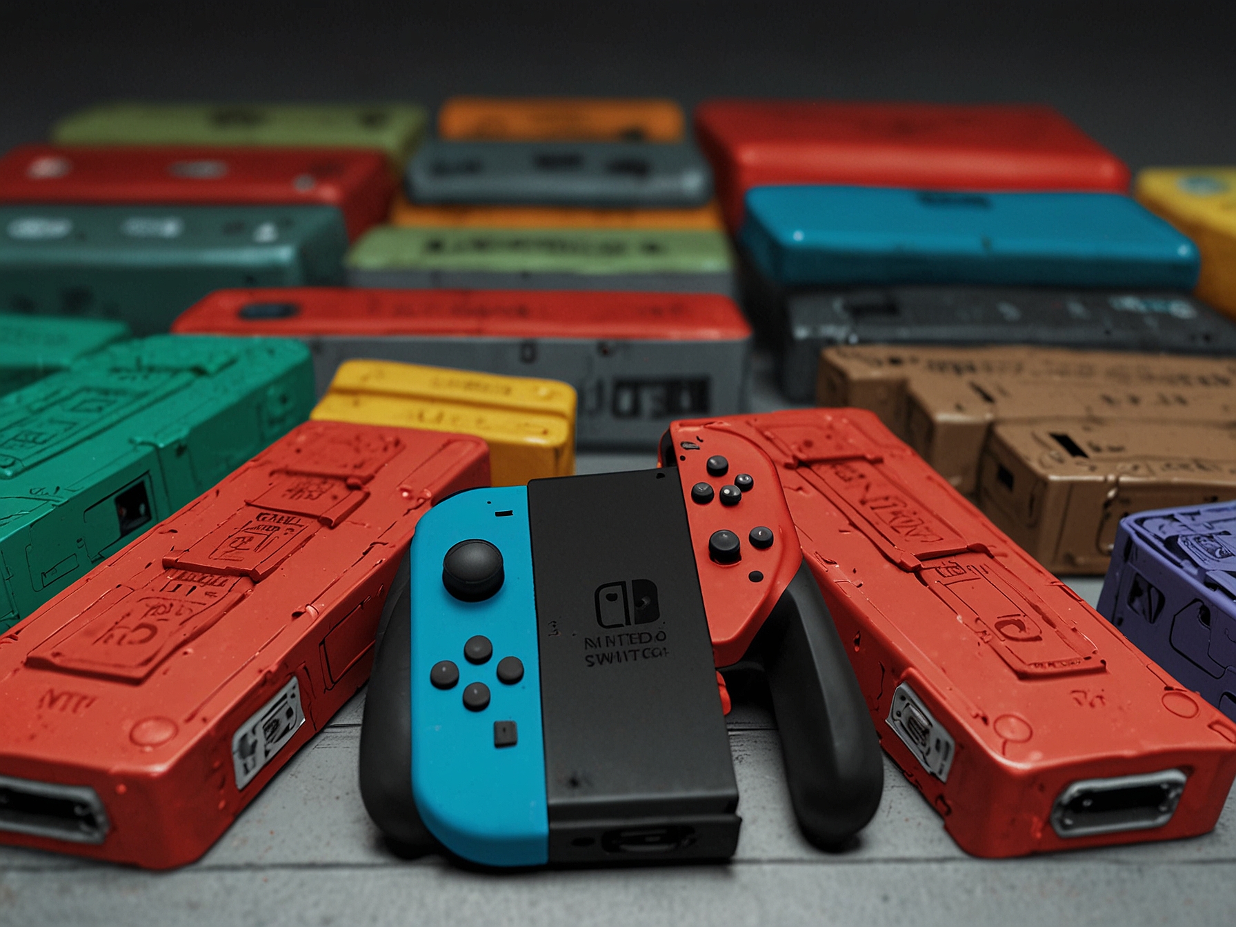 A close-up of Nintendo Switch cartridges confiscated by customs officials, highlighting the high demand and the lengths smugglers go to, reinforcing the need for stringent checks and consumer awareness.